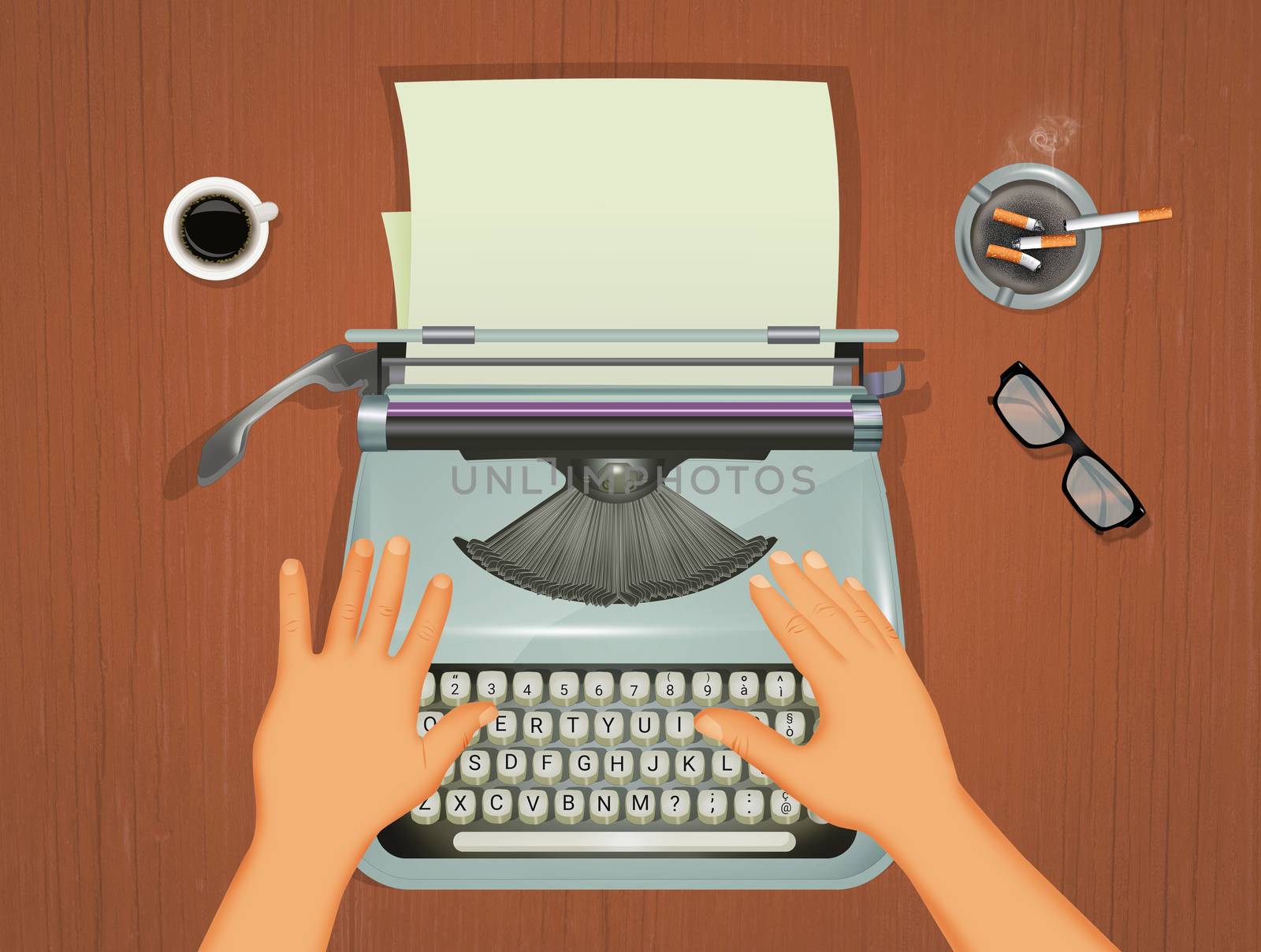 illustration of write with the typewriter