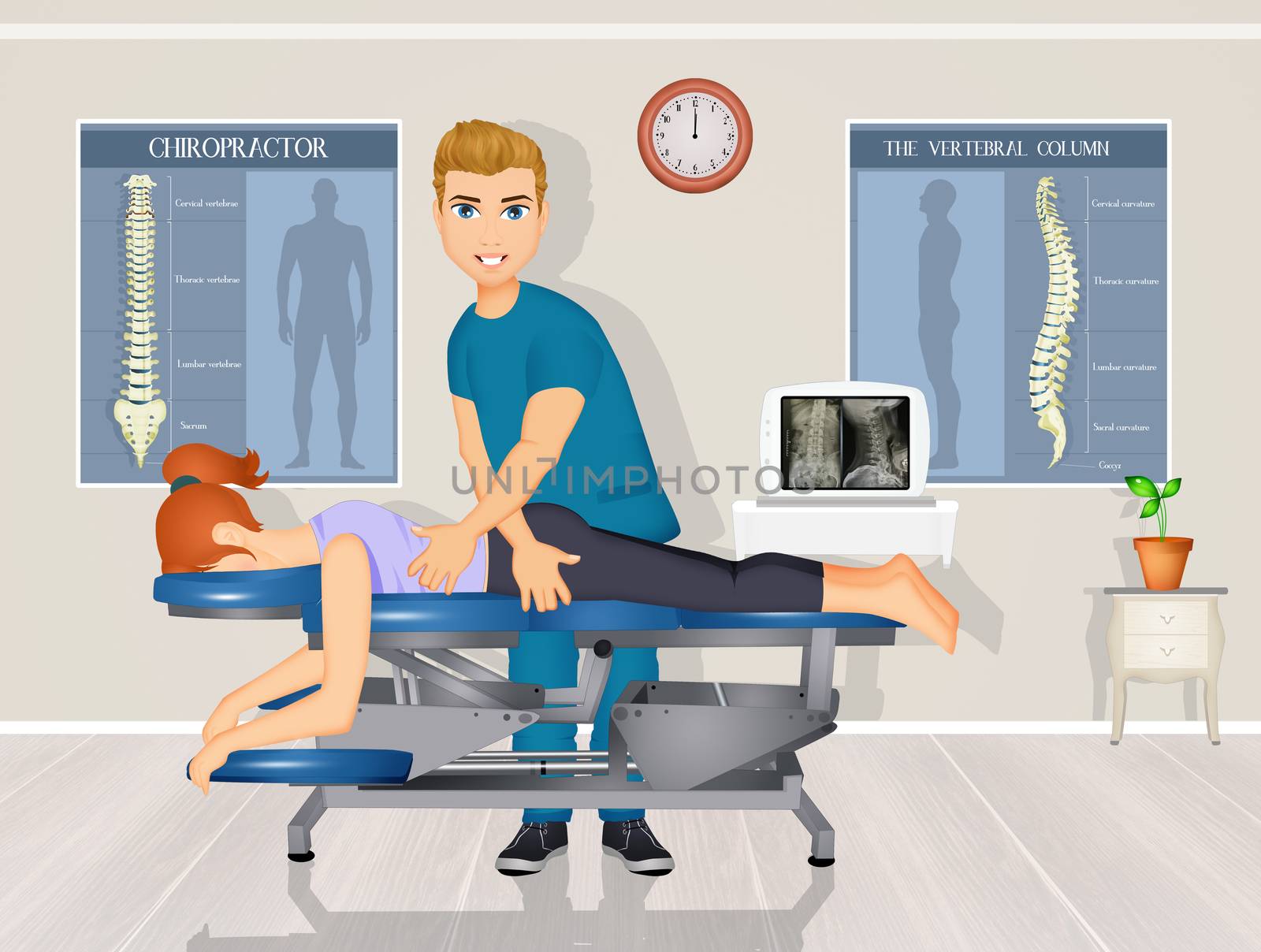 illustration of chiropractic treatment and adjustment