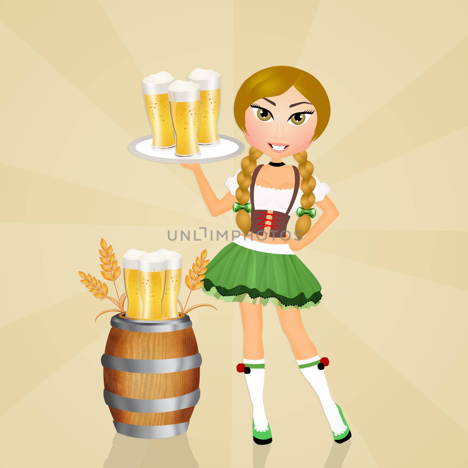 illustration of Oktoberfest girl with beer