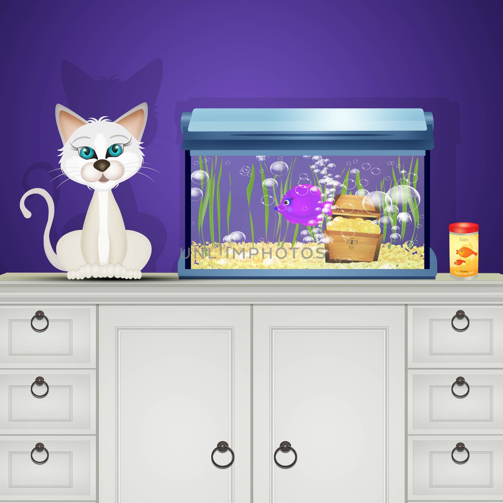 cat near the fish aquarium by adrenalina