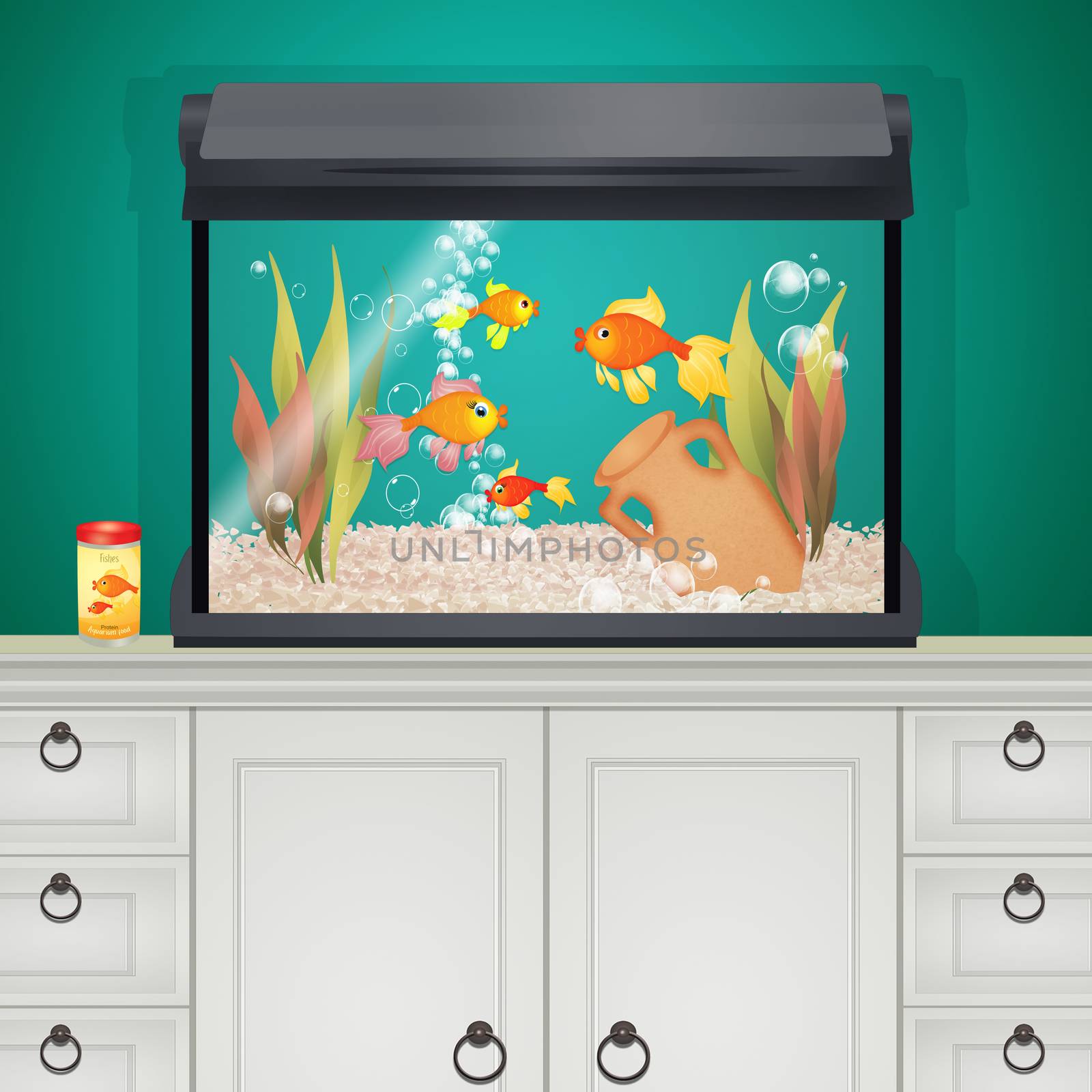 illustration of goldfish in the aquarium