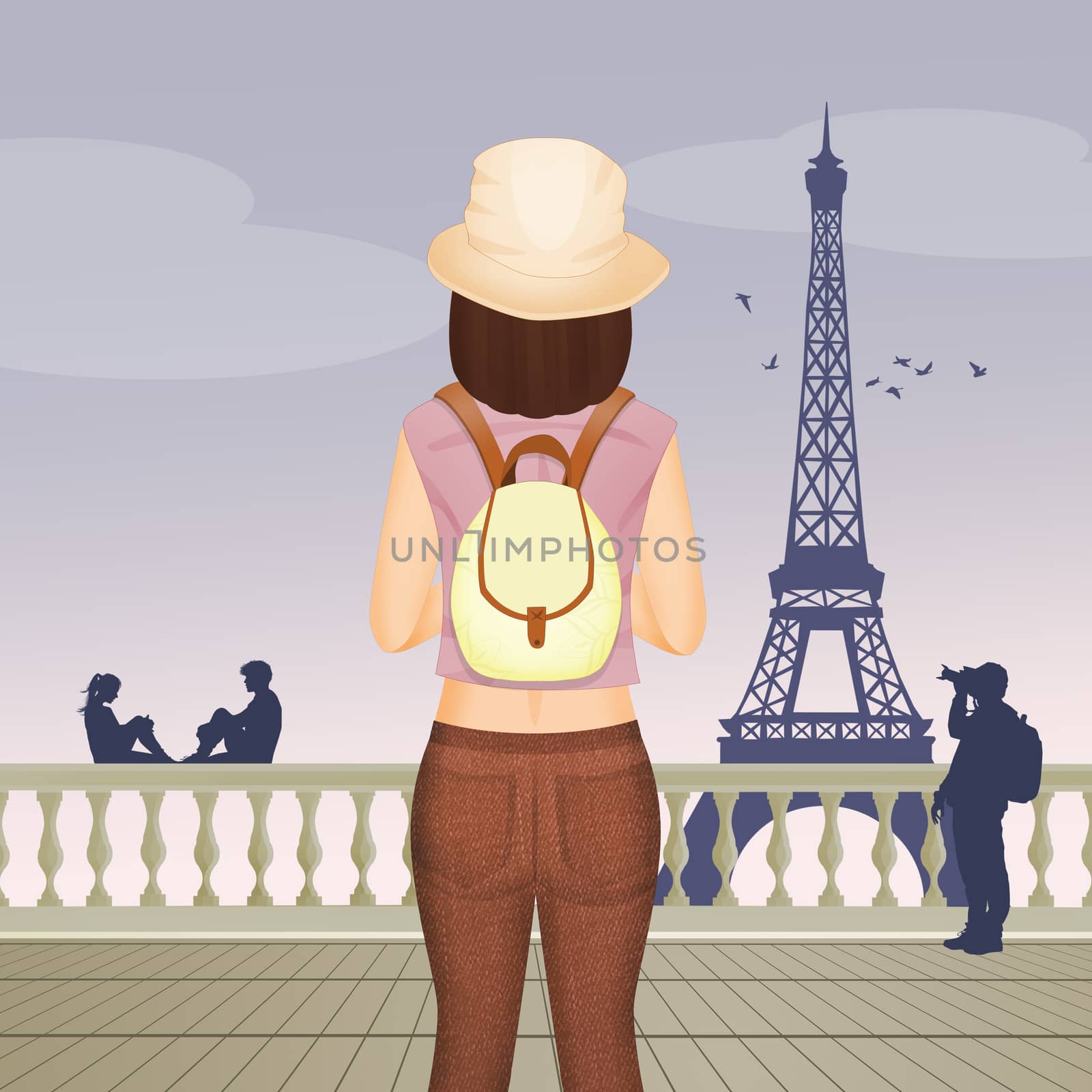 tourist girl visits Paris by adrenalina