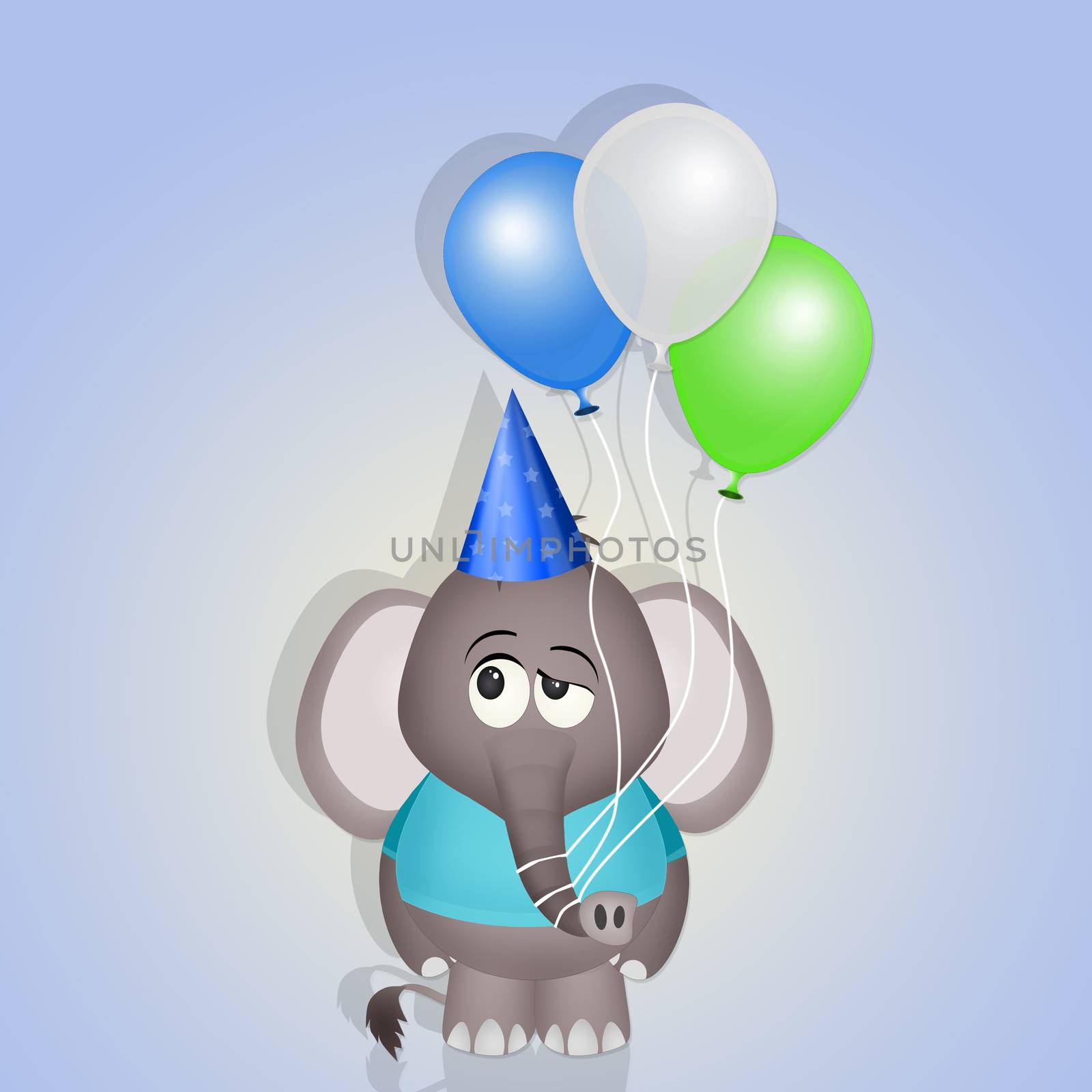 baby elephant with balloons on postcard for birthday party by adrenalina