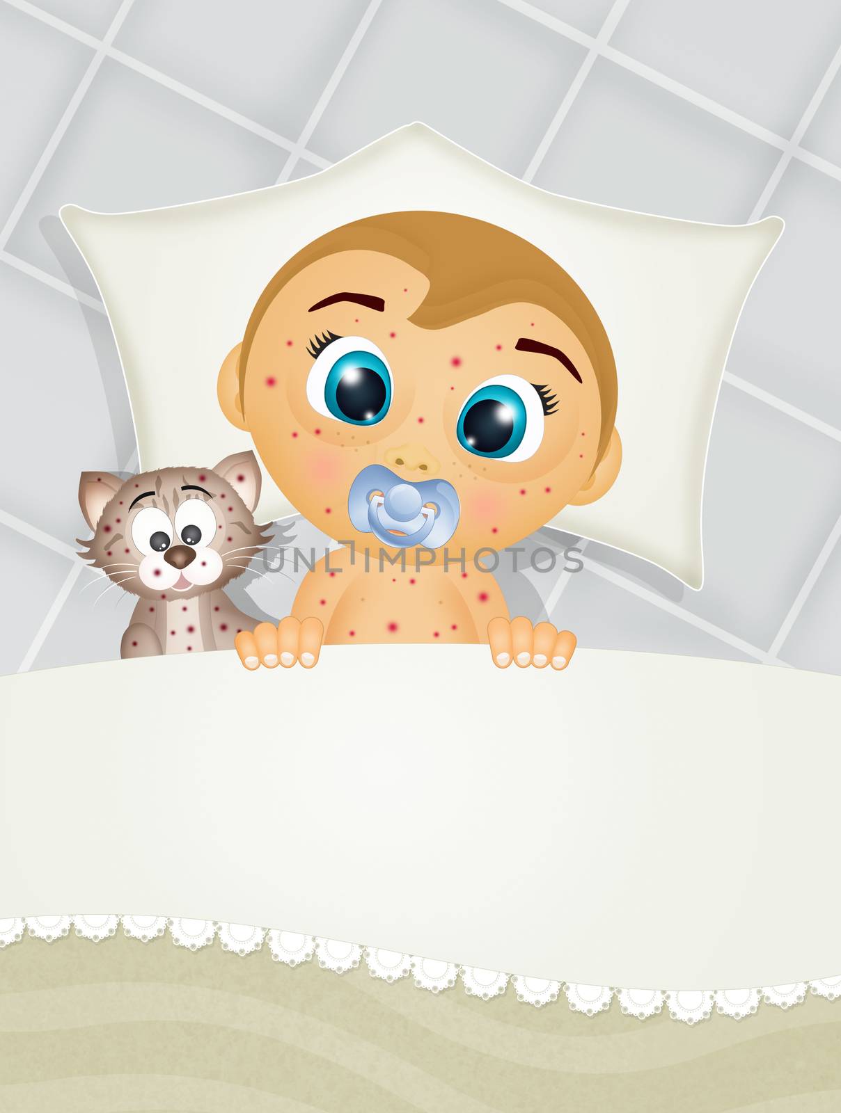 the child and the cat with measles in the bed by adrenalina