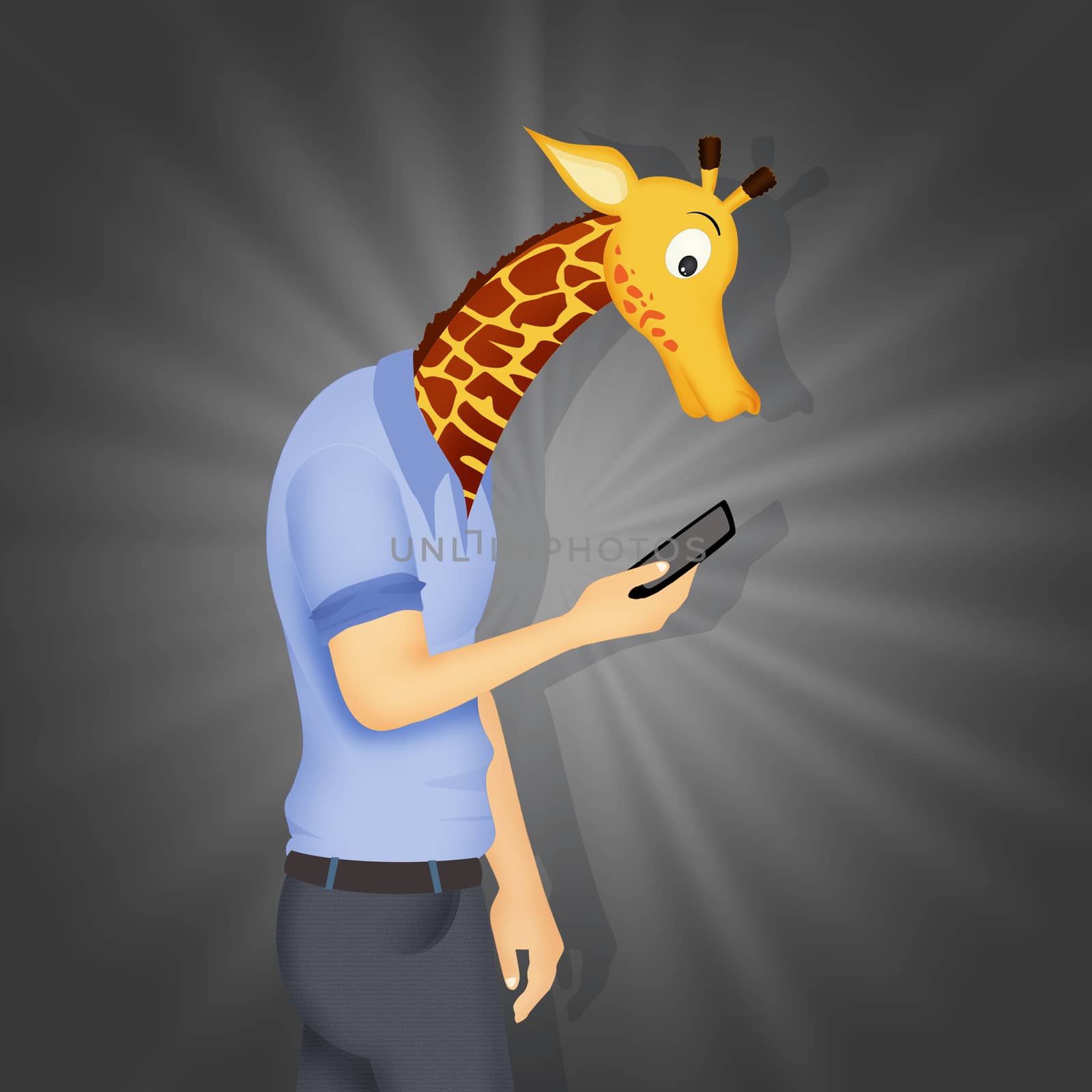 concept of a man with a giraffe's neck because he is on his cell phone by adrenalina