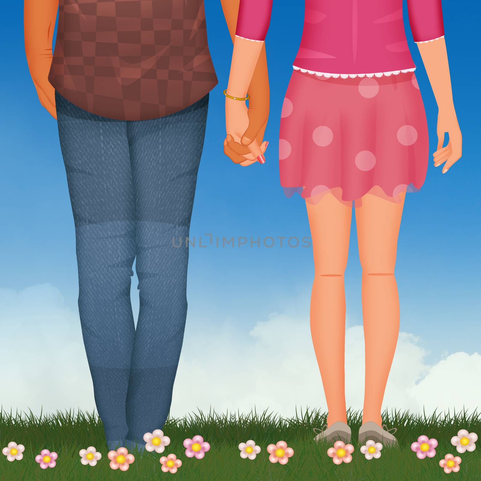 illustration of man and girl hands to hands