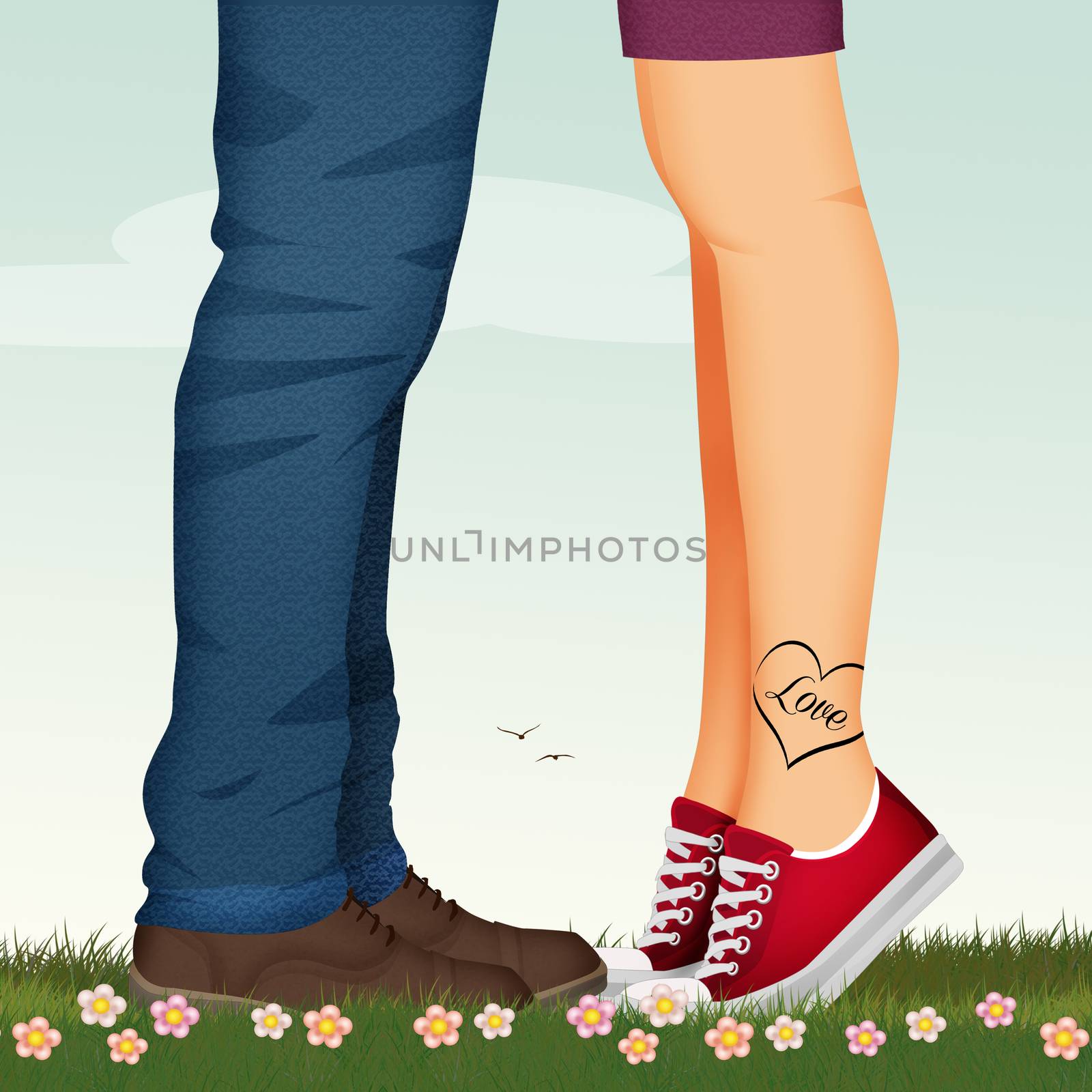 illustration of woman kisses the man on tiptoe