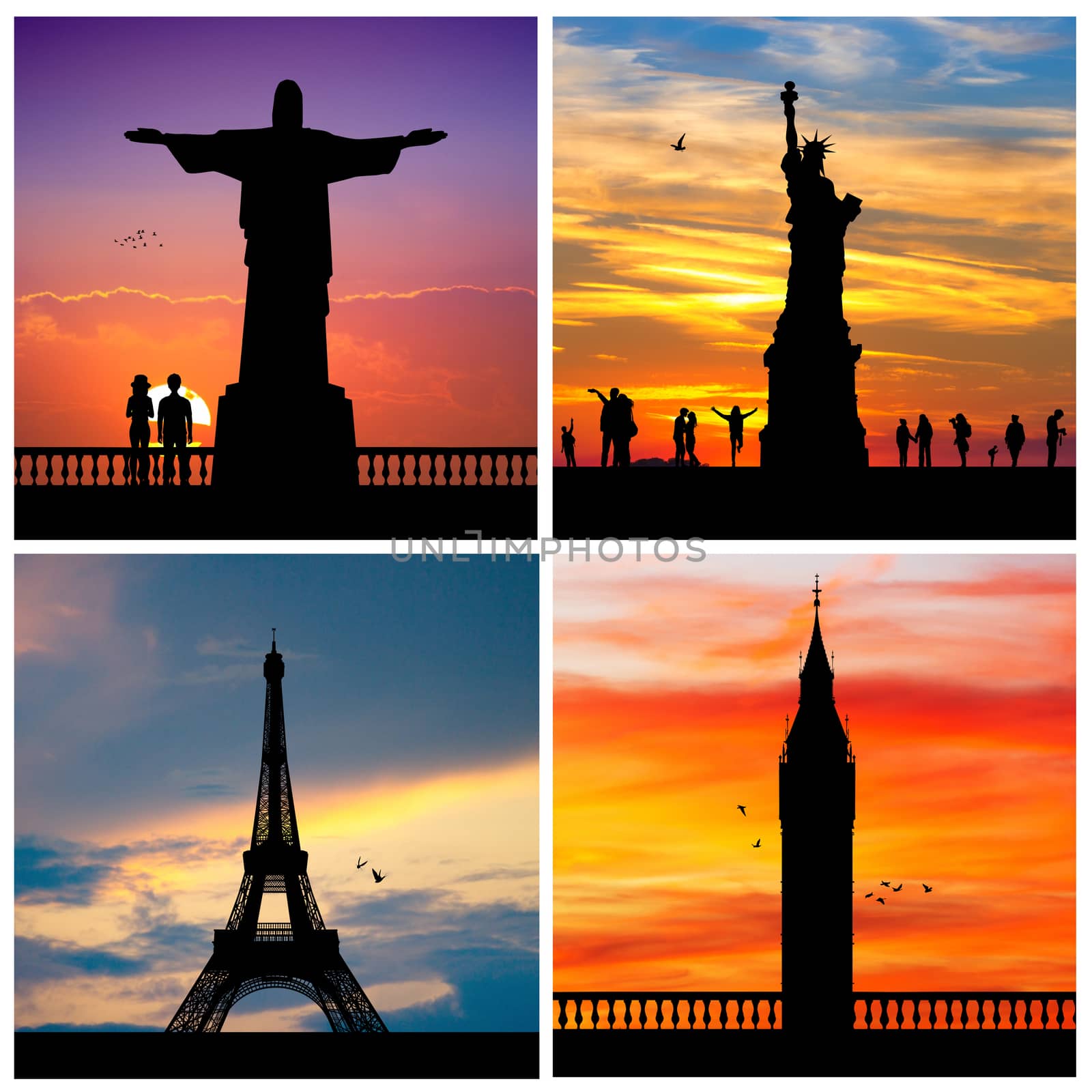 silhouette of New York, Rio de janeiro, London and Paris, by adrenalina