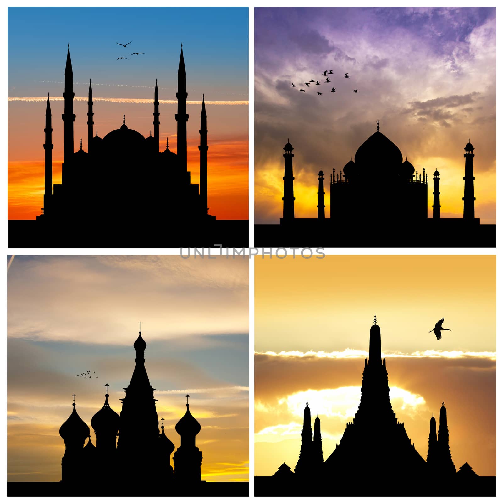 illustration of silhouette of mosques in the world