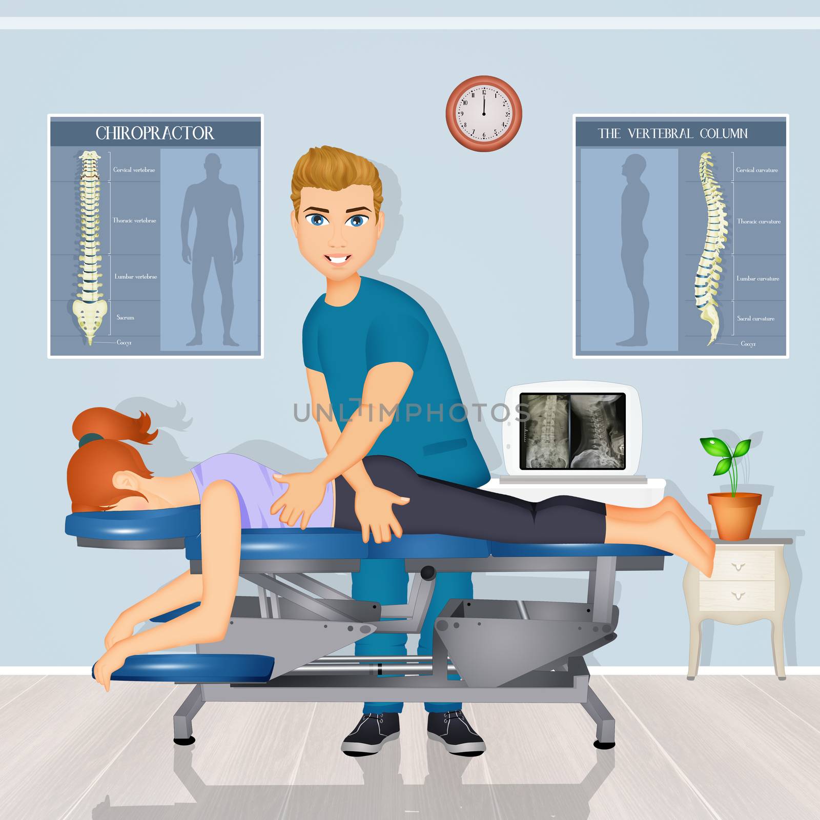 illustration of chiropractic adjustment by adrenalina