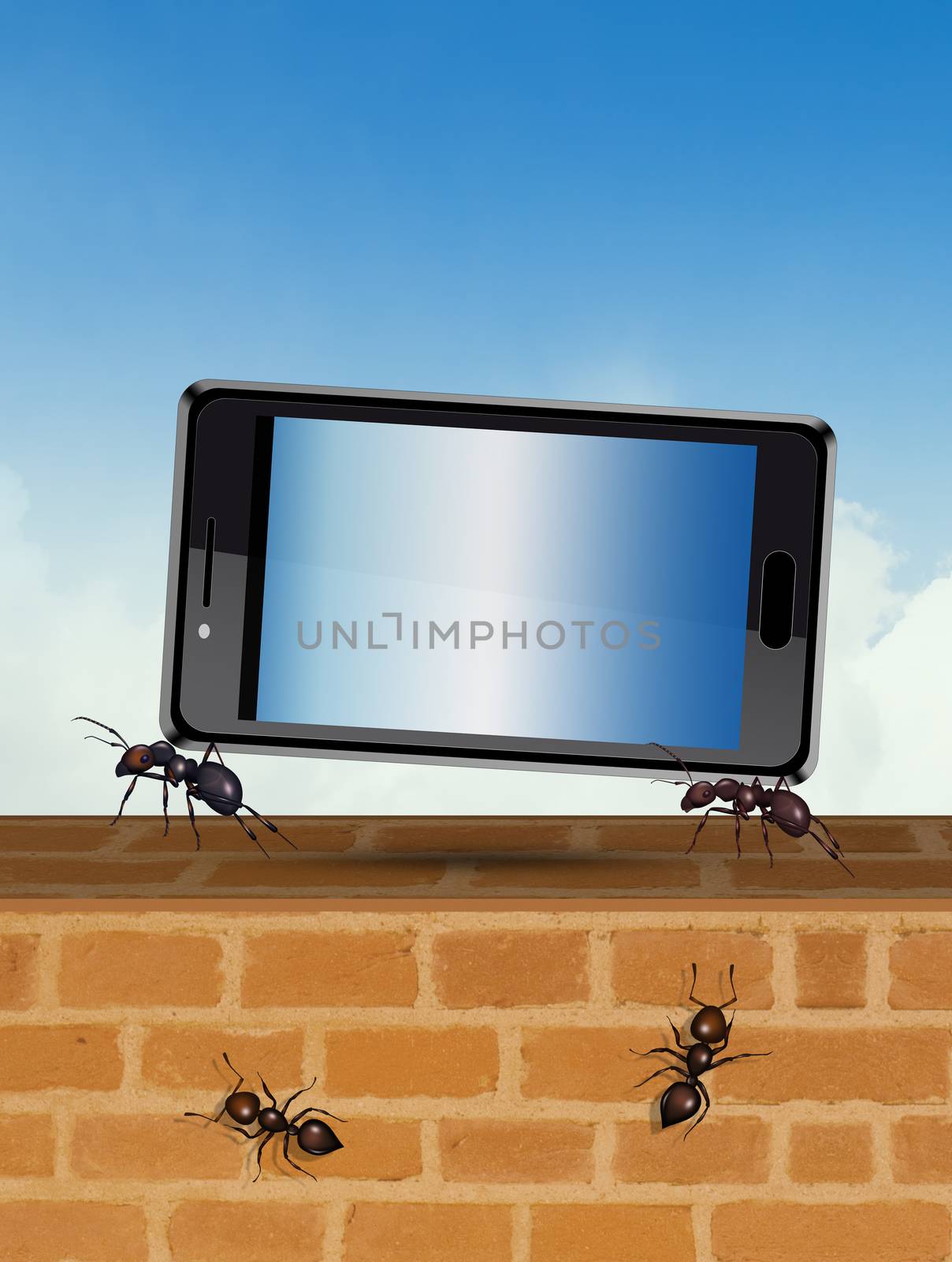 illustration of ants carry a cellphone
