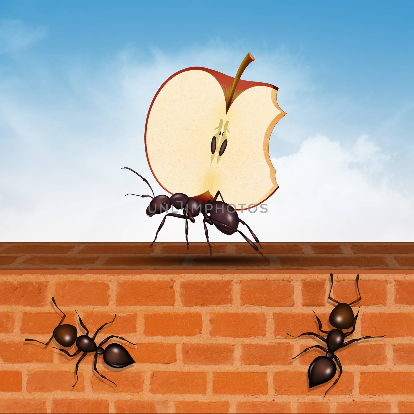 ant with apple by adrenalina