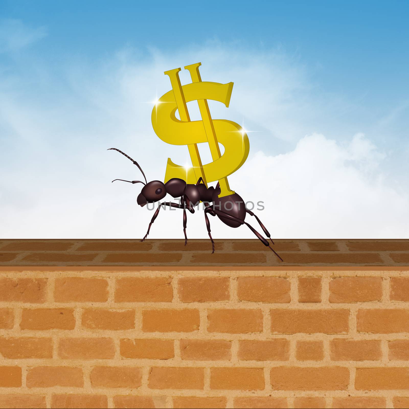 illustration of ant with dollar symbol