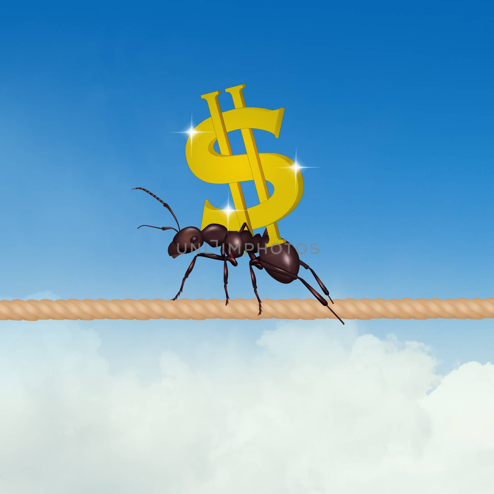 illustration of the ant carrying the dollar sign