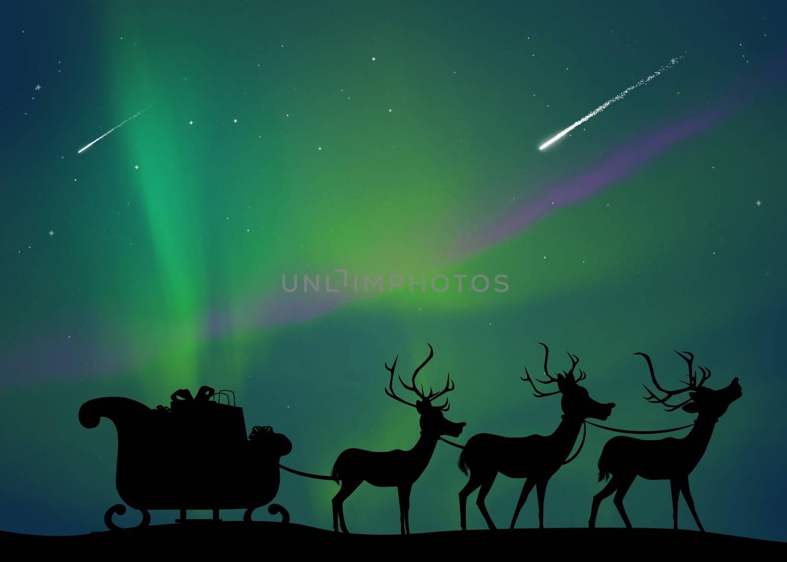 Santa sleigh with reindeer by adrenalina