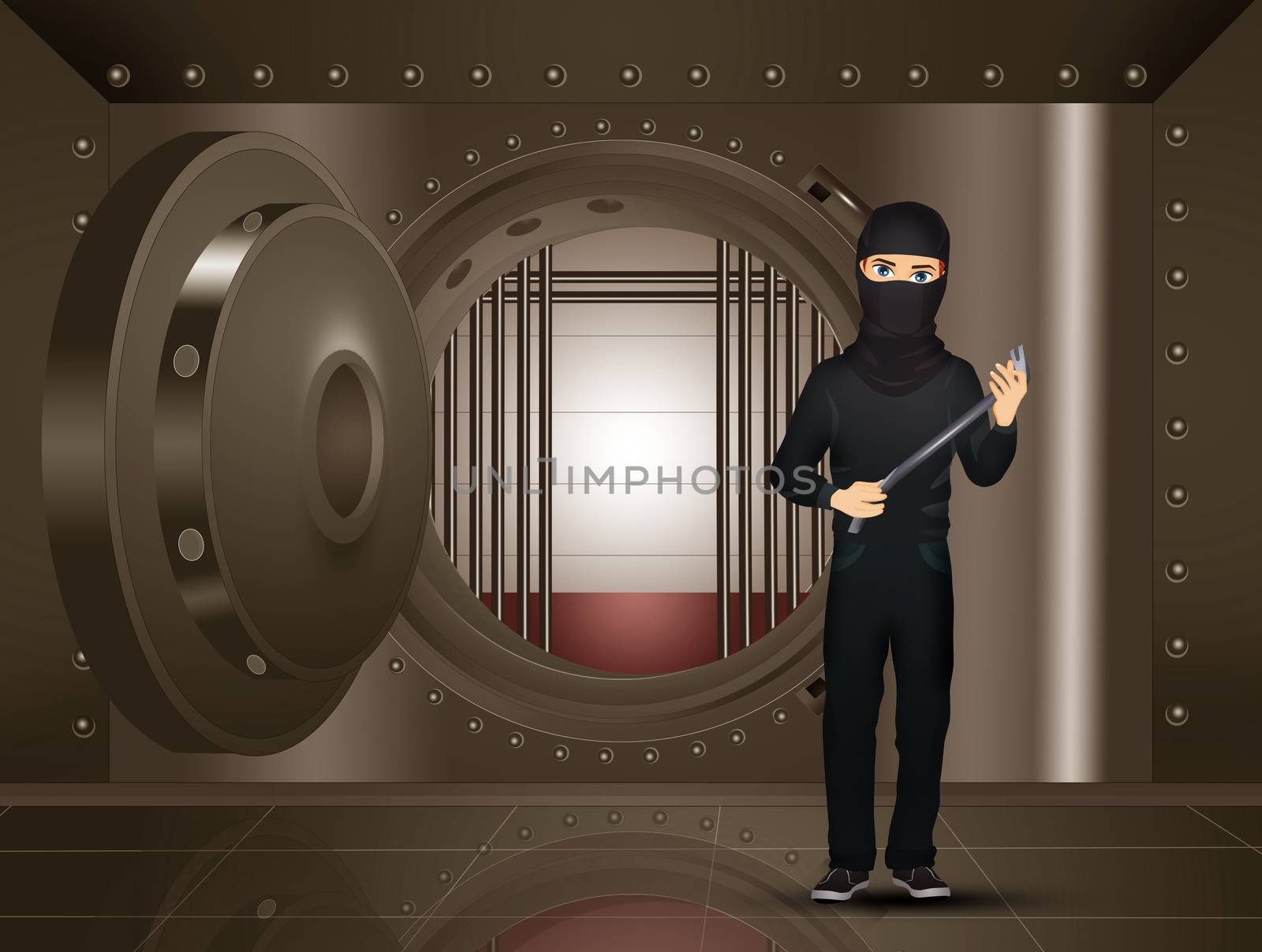 illustration of thief in the bank's bunker