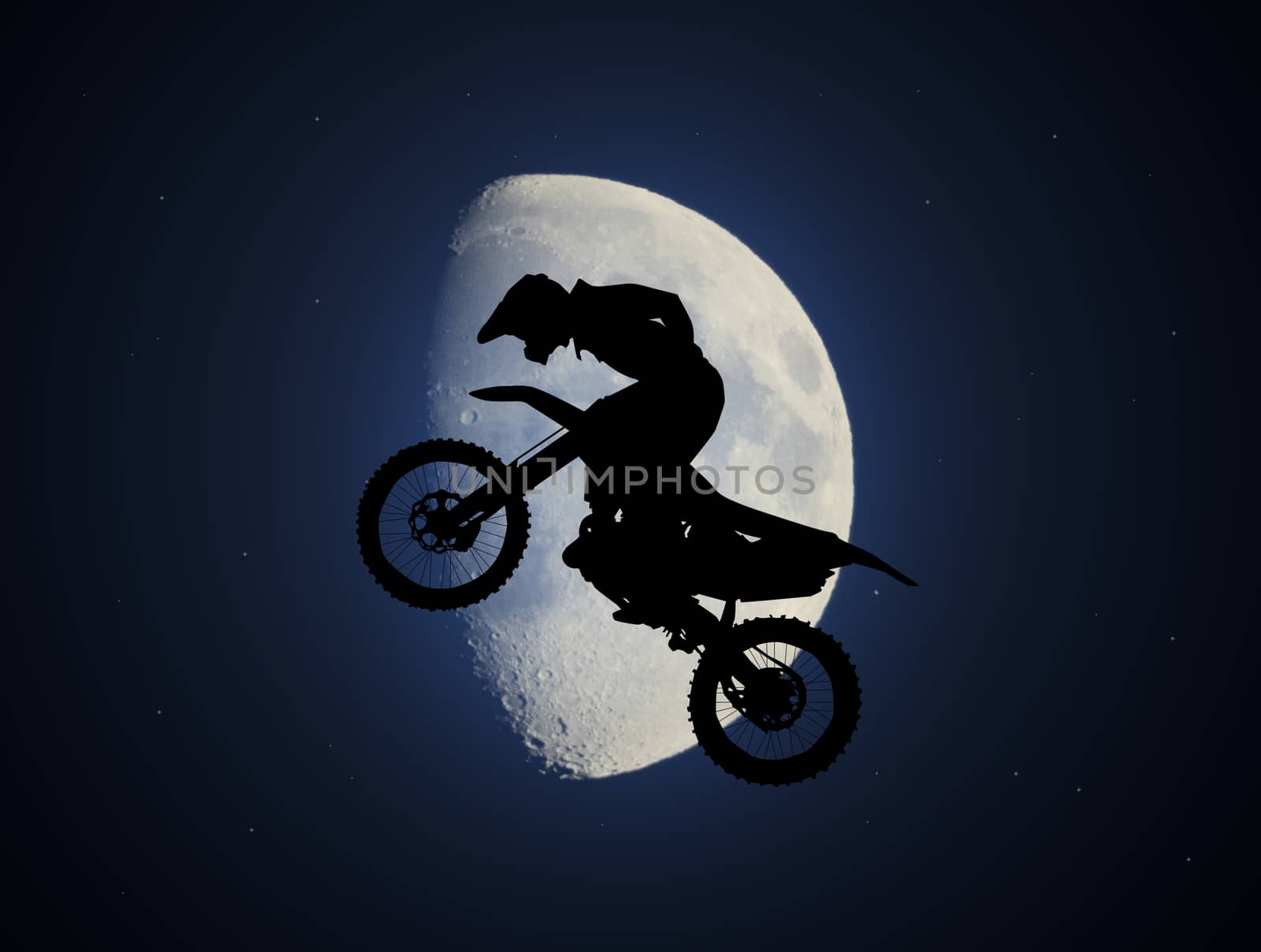 illustration of freestyle motorcross in the moonlight