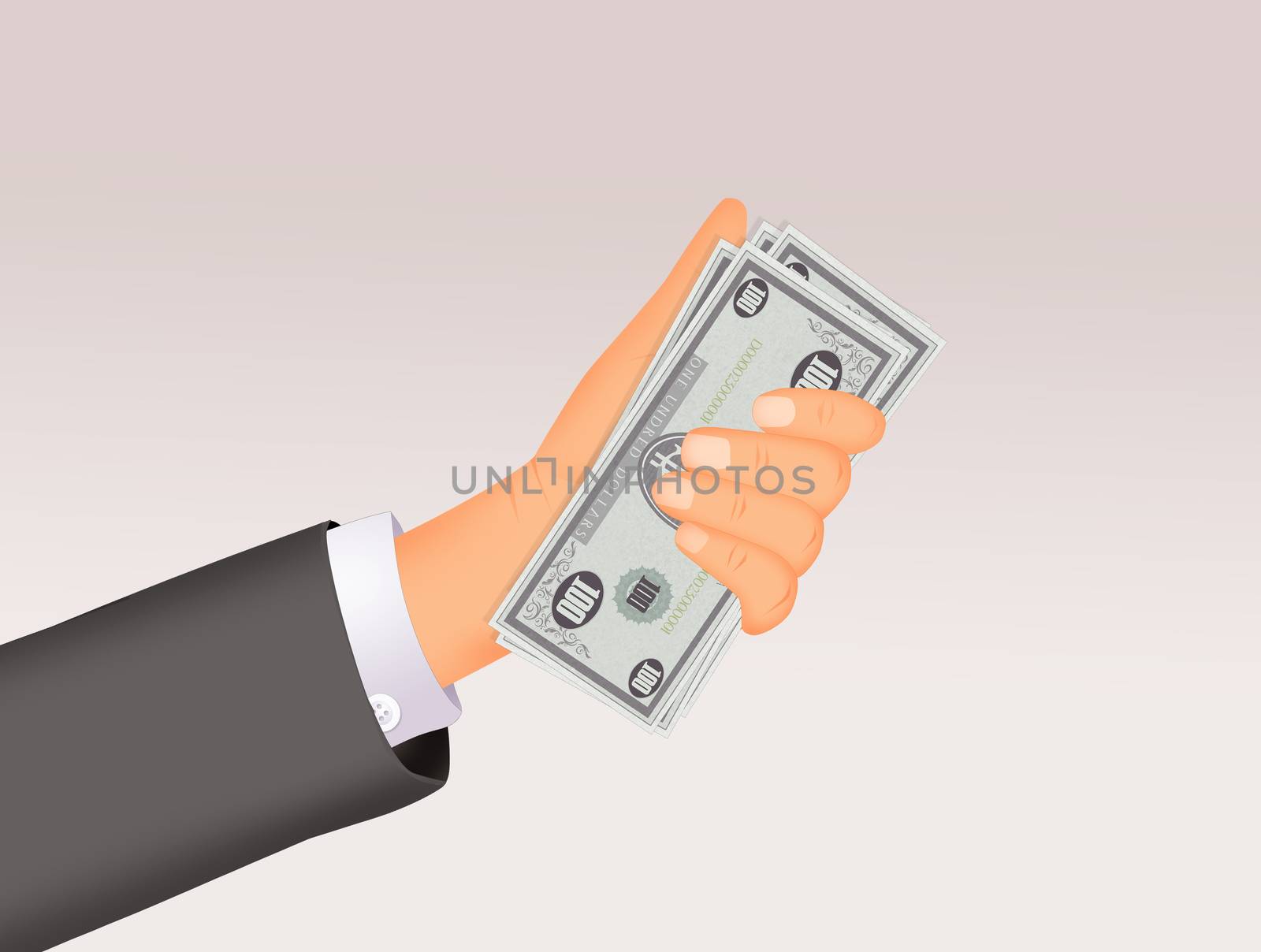 illustration of man's hand with money by adrenalina