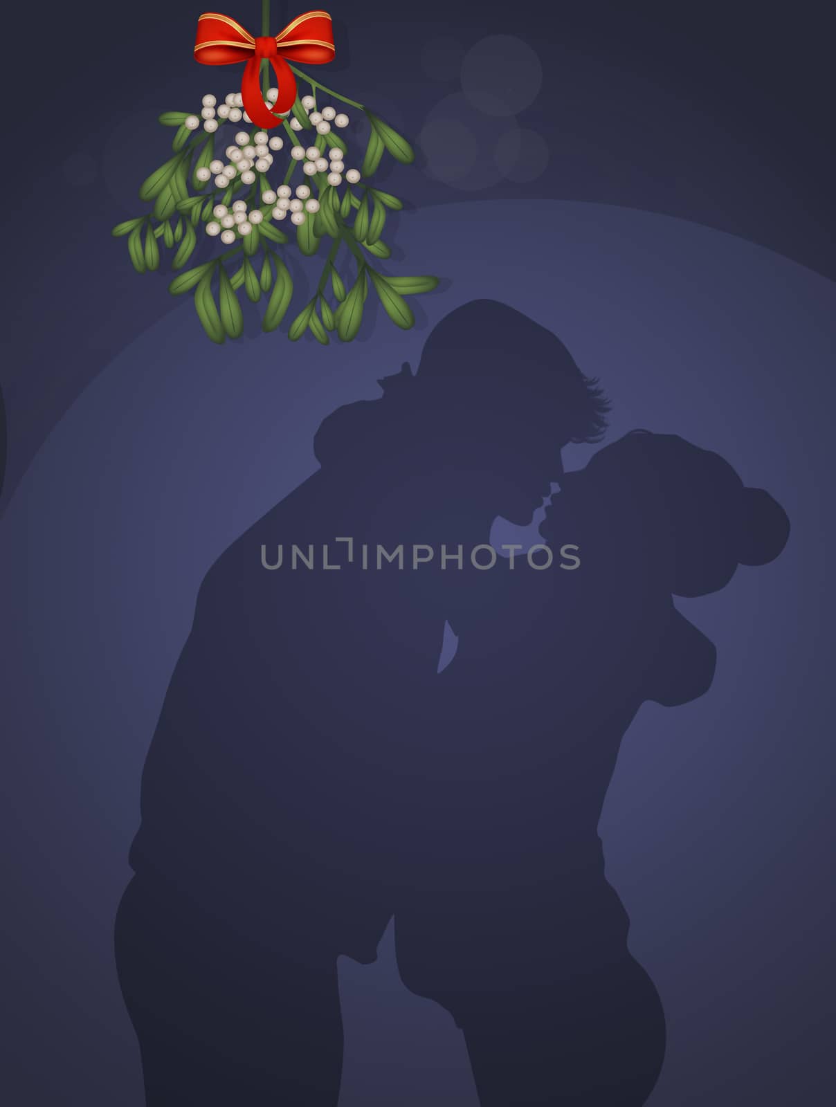 illustration of couple kissing under the mistletoe