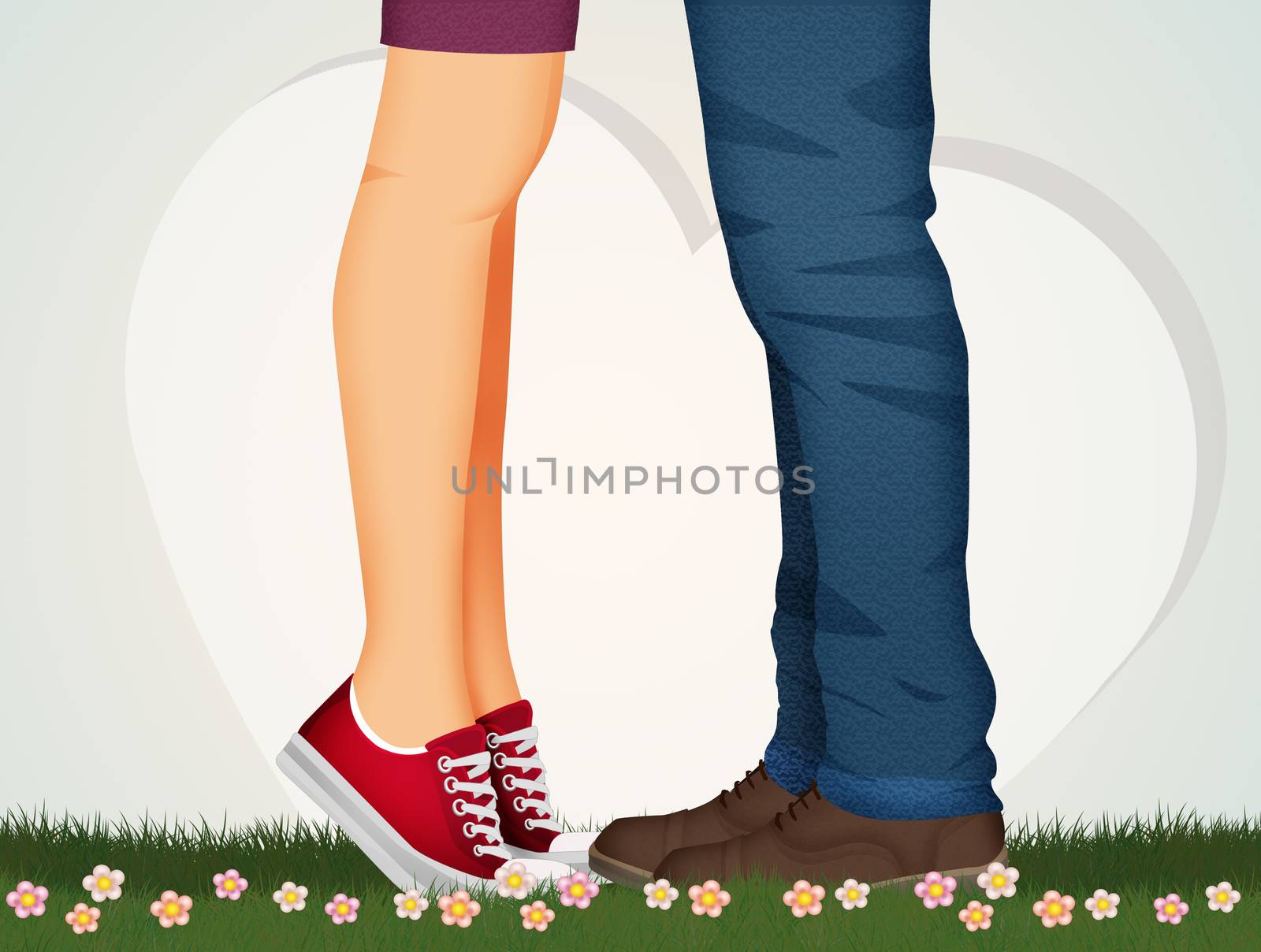 illustration of kissing man and woman legs