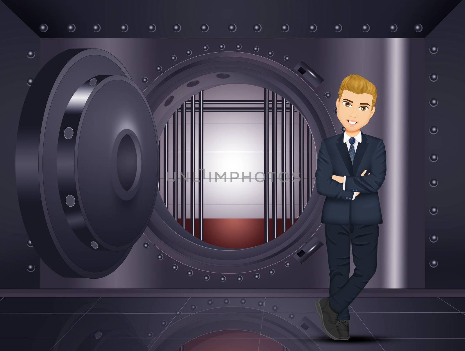 illustration of man in the bank vault
