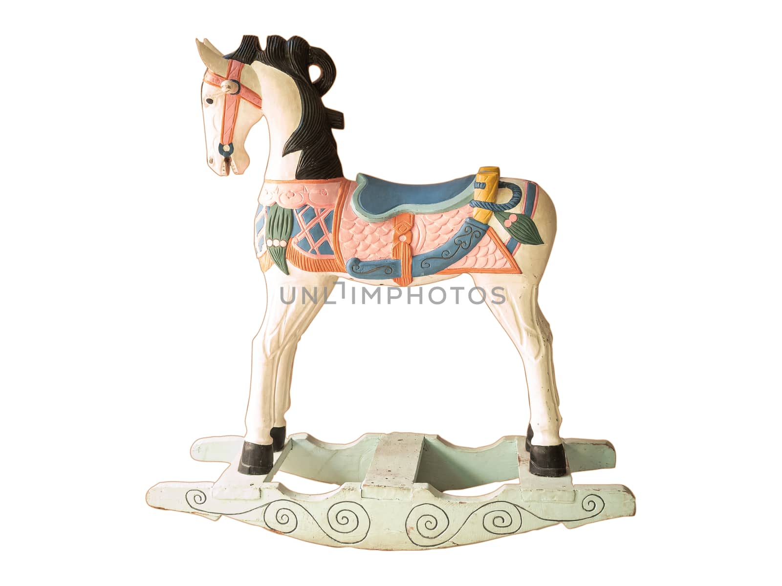 Antique rocking horse isolated on white