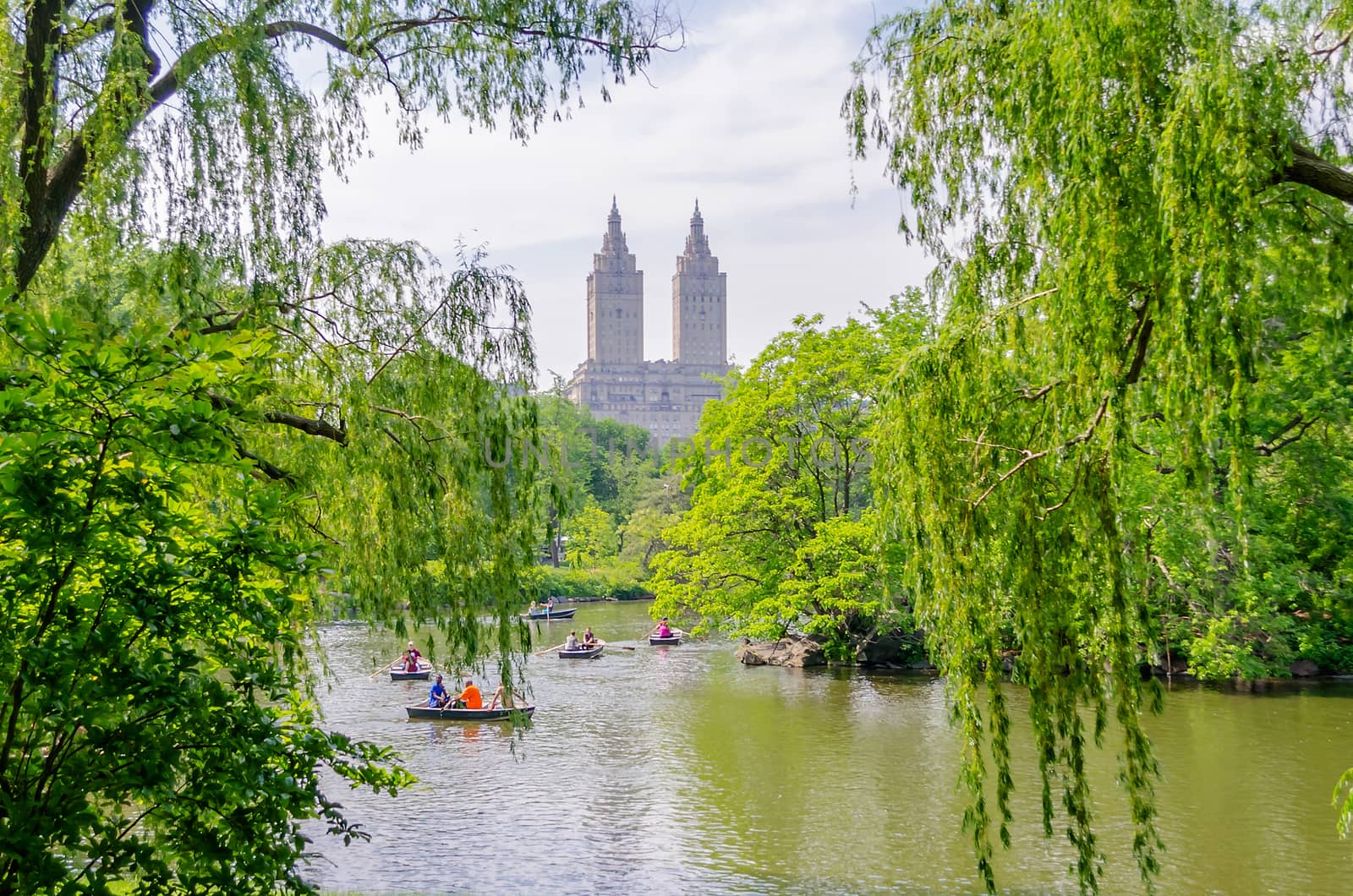 Central Park on a sunny day and a beautiful contrast with skyscrapers and buildings, Manhattan, New York City, USA