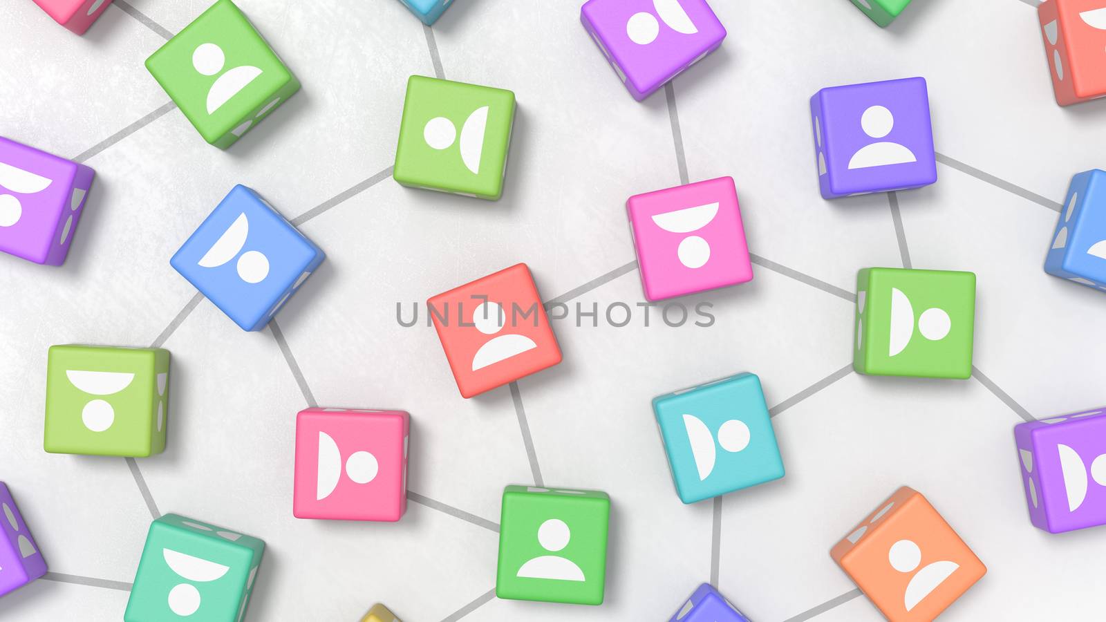 People Profile on Colorful Cubes Linked on a Light Gray Plastered Background 3D Illustration