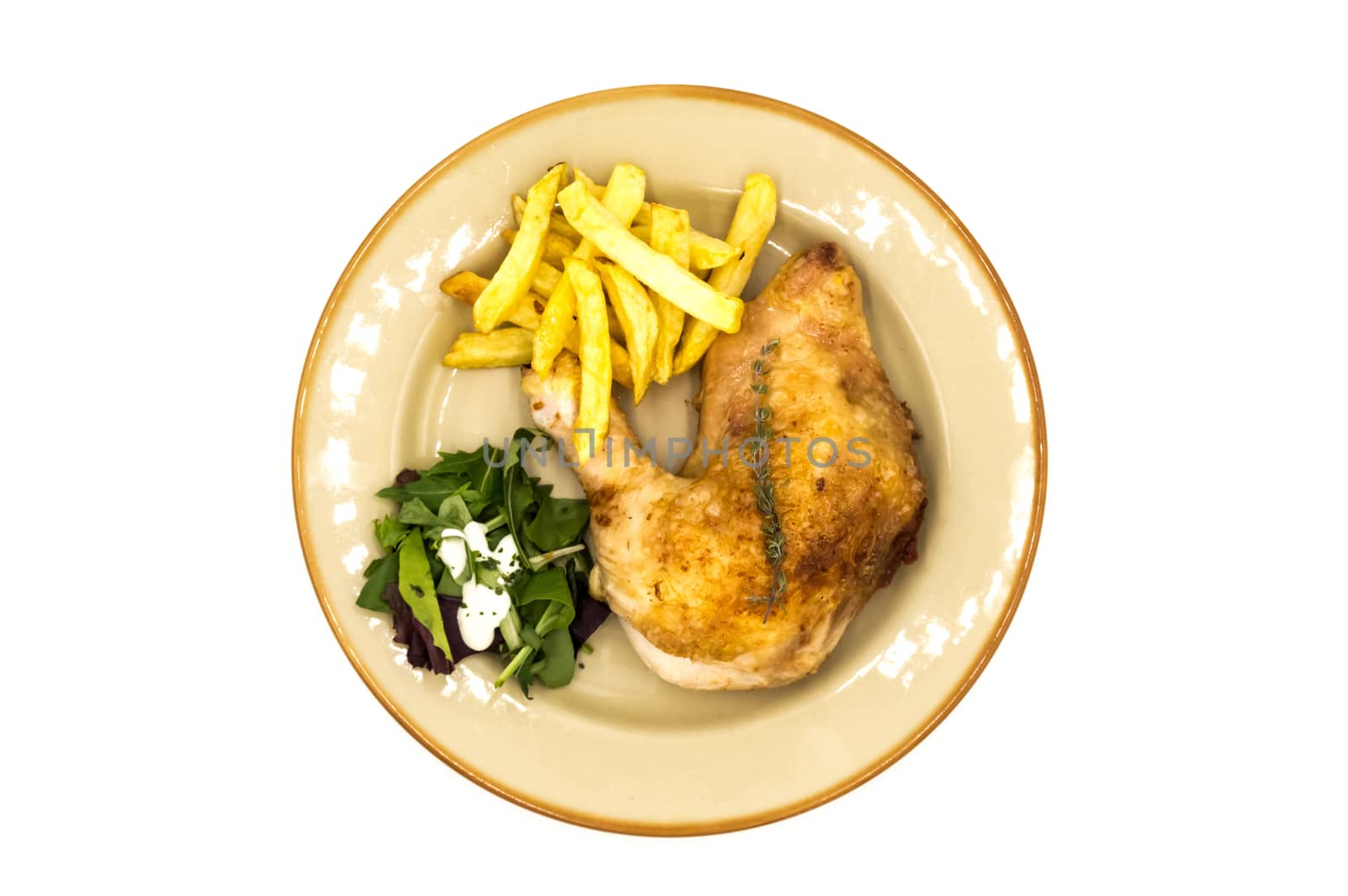 Roasted chicken leg with fries and vegetables  by Philou1000