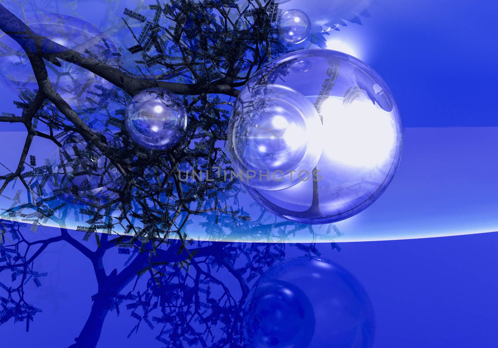 3D image of blue scene with bubbles and branch by creativ000creativ