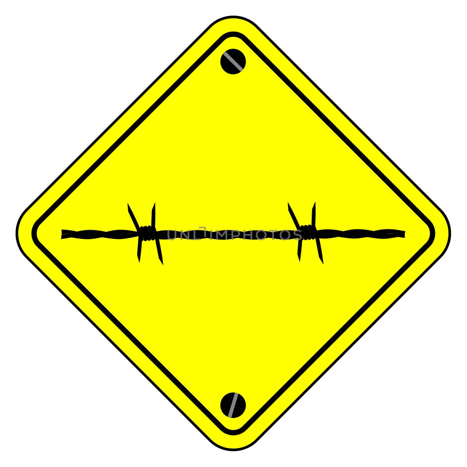 A typical barbed wire warning sign over a white background