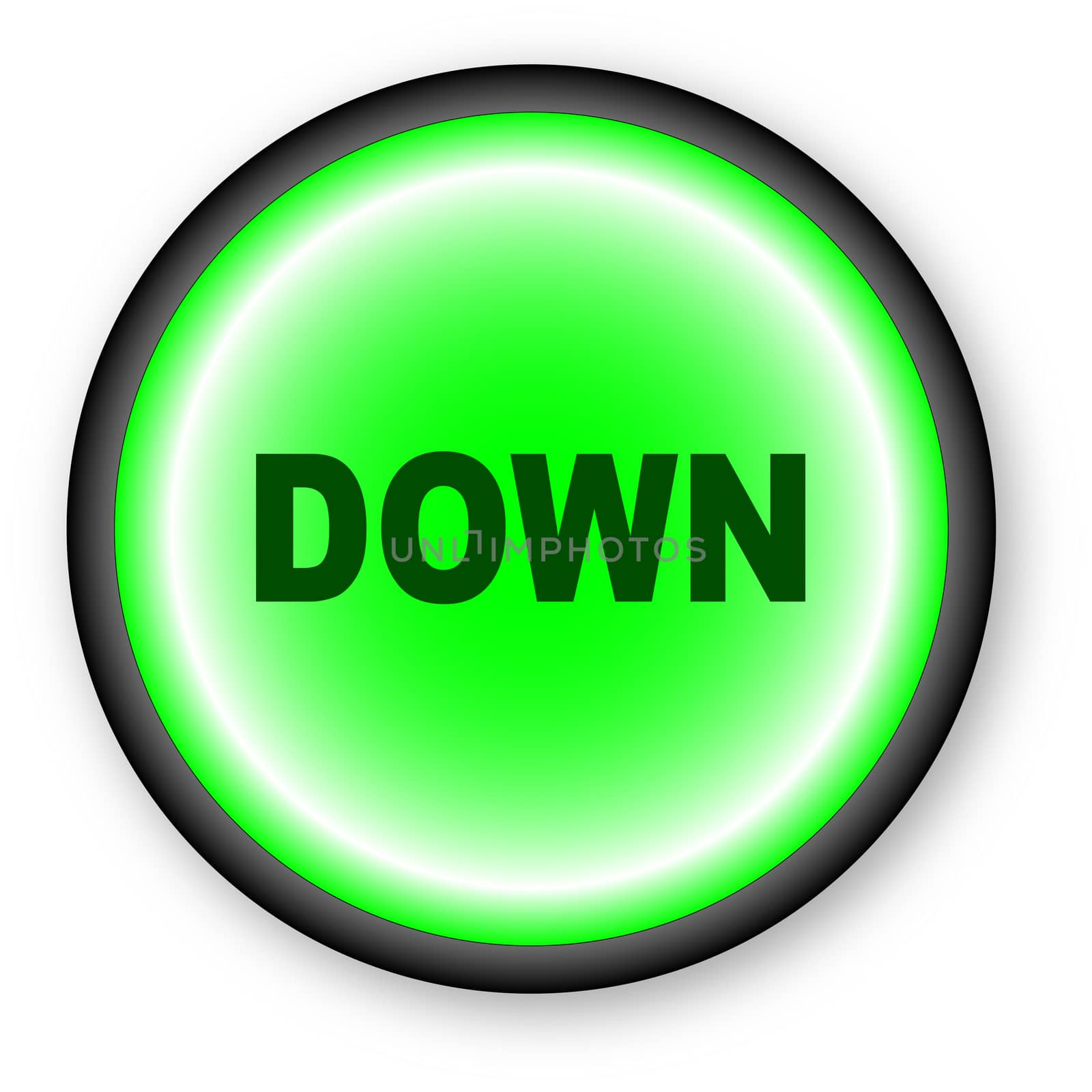 A push button with the text DOWN over a white background.