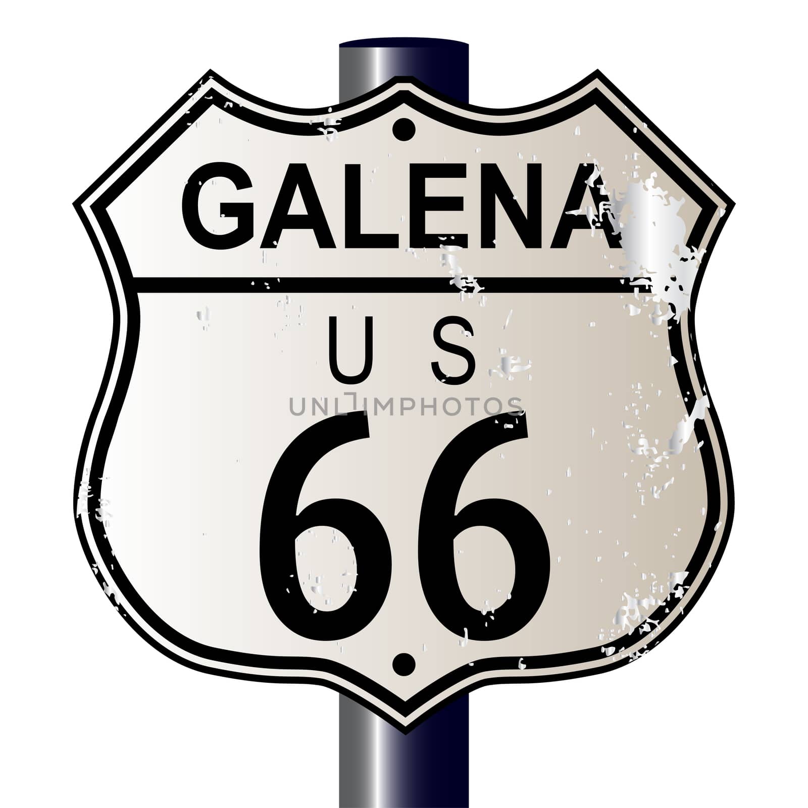 Galena Route 66 traffic sign over a white background and the legend ROUTE US 66