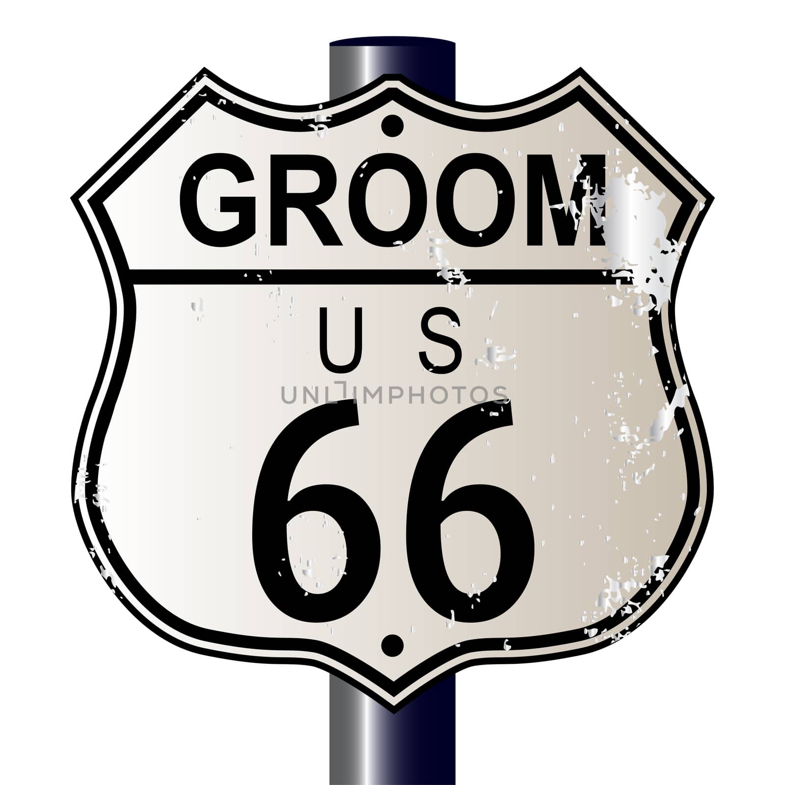 Groom Route 66 traffic sign over a white background and the legend ROUTE US 66