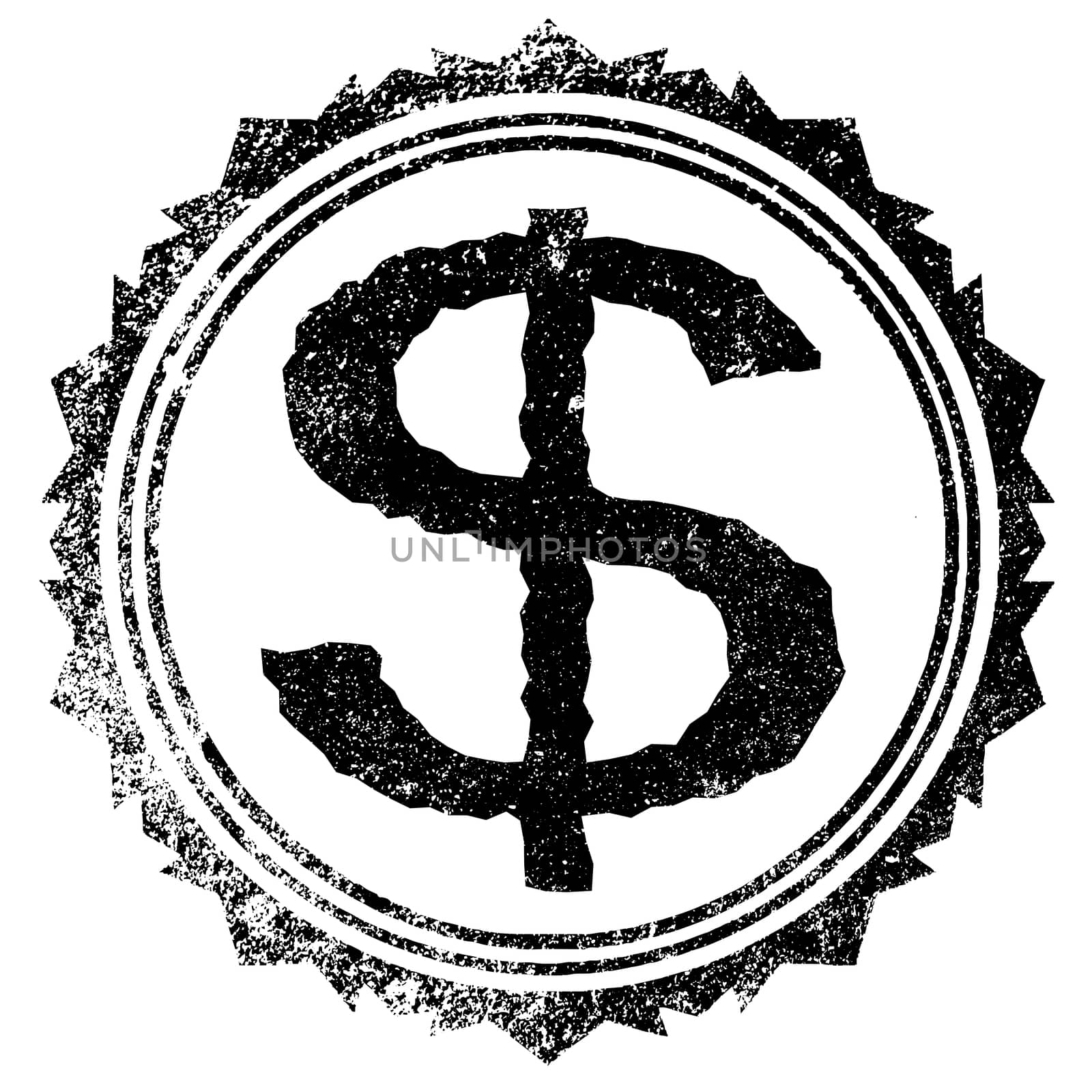 United Staes of America dollar sign as a rubber stamp over a white background