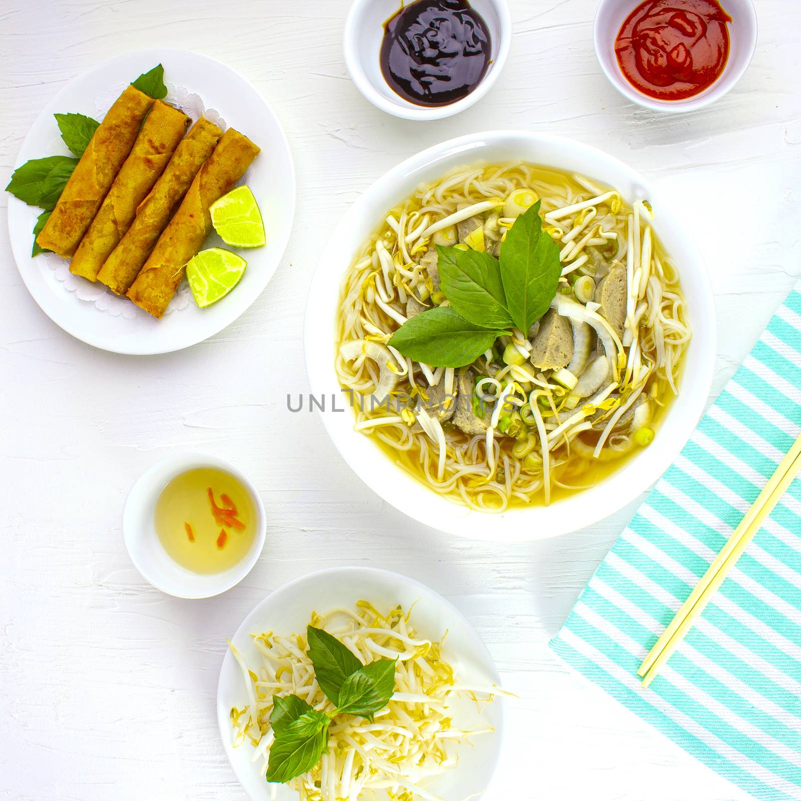 Top view of a Pho vietnamese food noodle soup by oasisamuel