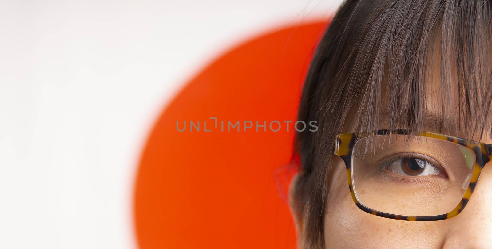 Japanese female wearing glasses with japan flag by oasisamuel