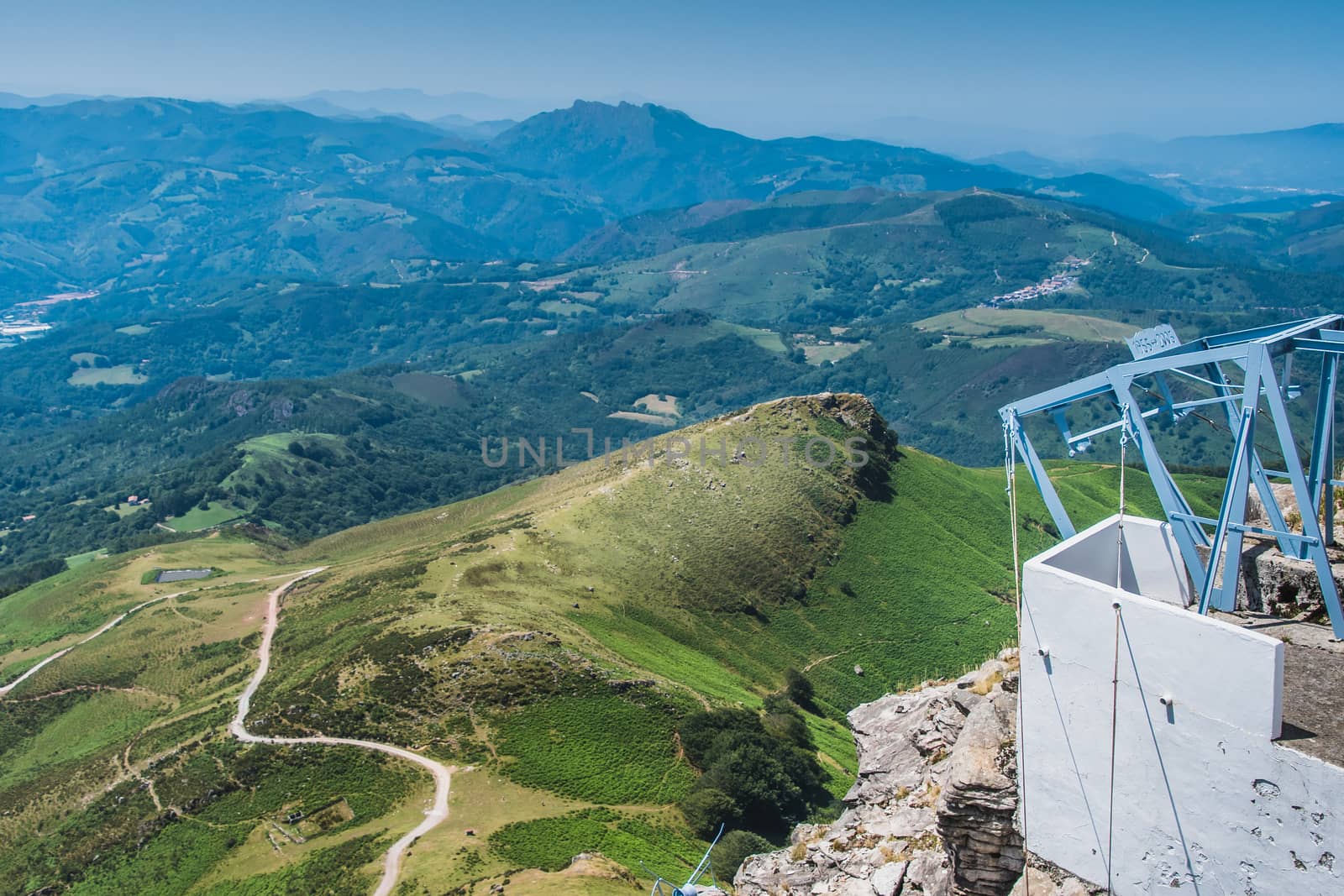 Inn and transmission antenna on the Rhune mountain in the Pyrenees Atlantiques in France