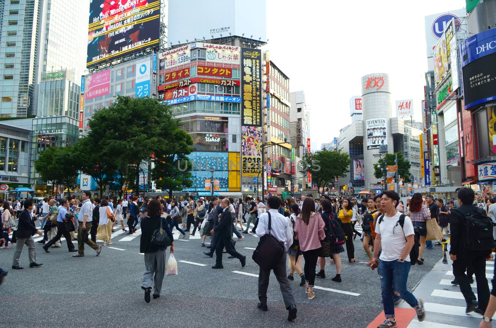 TOKYO, JAPAN - May 29, 2018: Tokyo, Japan.View of Shibuya Crossing, one of the busiest crosswalks in the world.