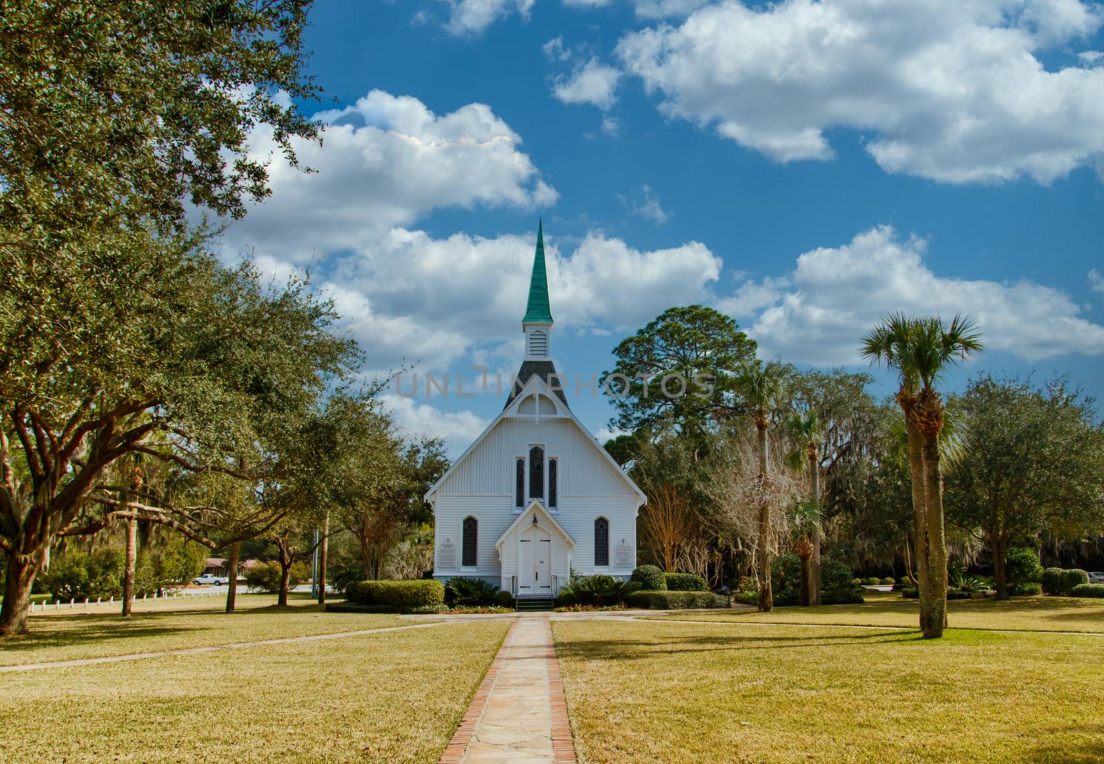 White Church in Empty Park by dbvirago