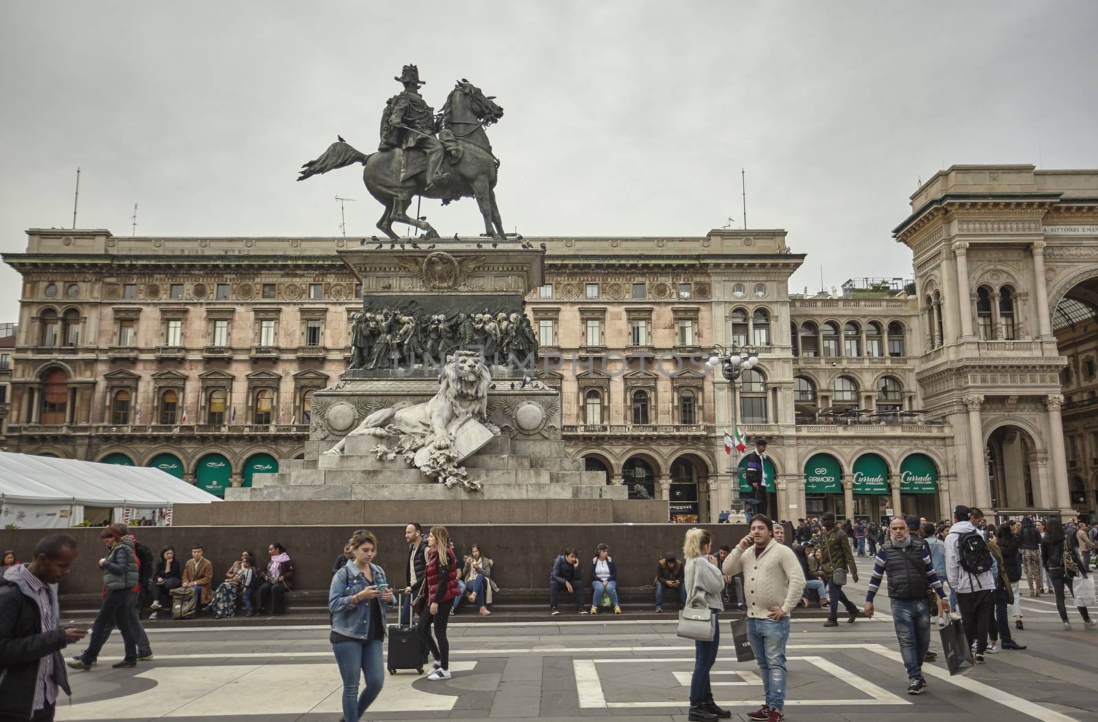 MILAN, ITALY 10 MARCH 2020: Milan Cathedral with tourists and people strolling en masse on the square