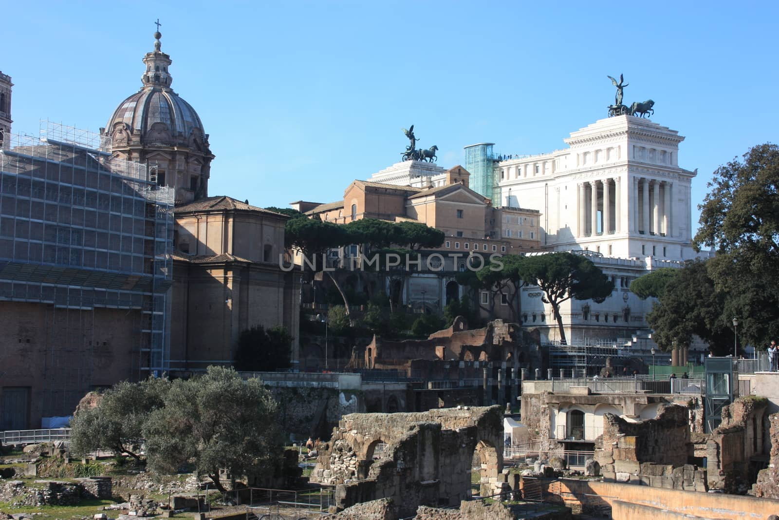 Rome and beautiful historical details in the Imperial Forums in italy