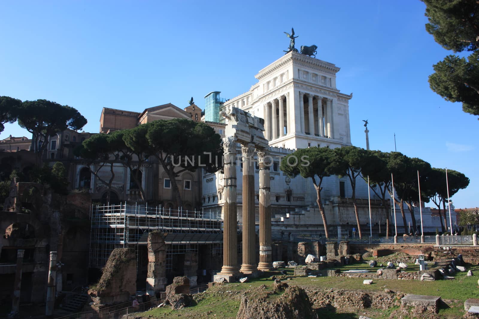 Rome and beautiful historical details in the Imperial Forums in italy