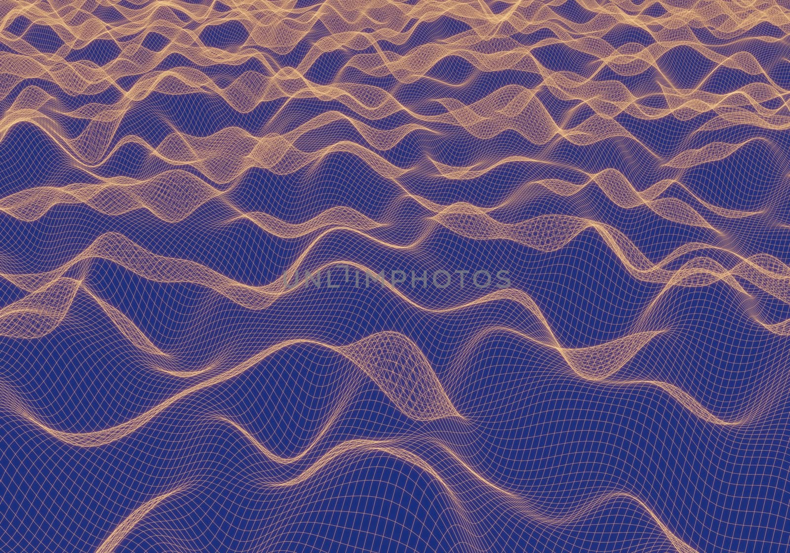 3D rendering orange wireframe wave in darkness blue background.  by SaitanSainam