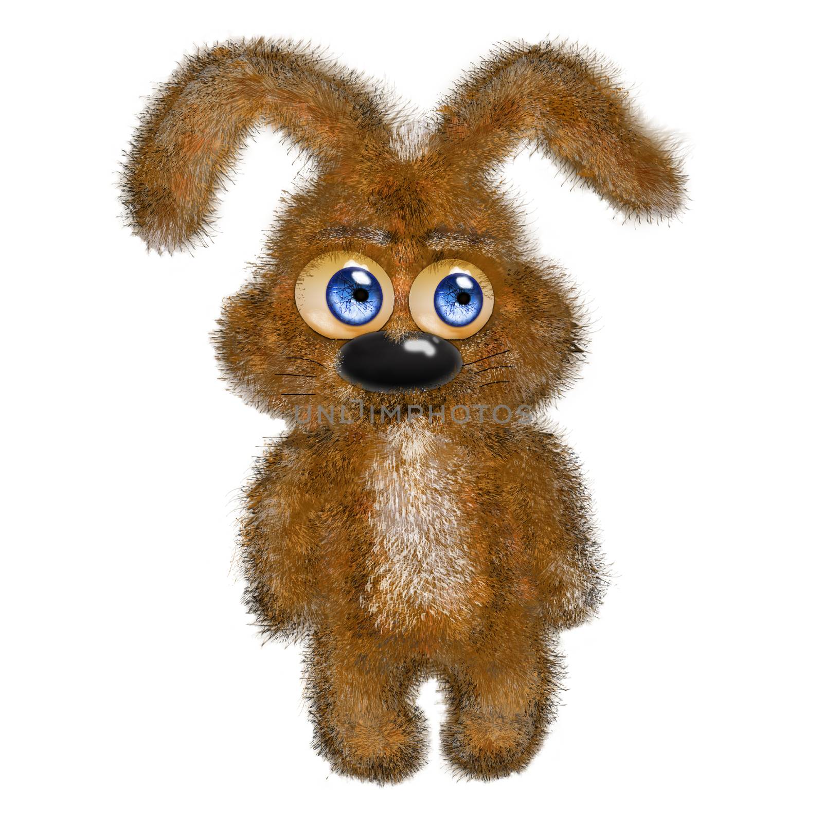 Cartoon little brown Easter rabbit with big eyes for  greeting card. Hand draw stock illustration