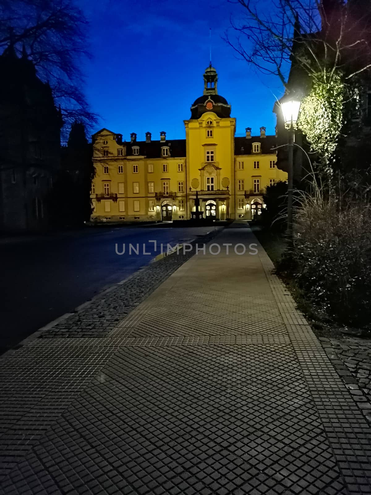 Historic renaissance Buckeburg palace complex in Lower Saxony, Germany. March 2020.