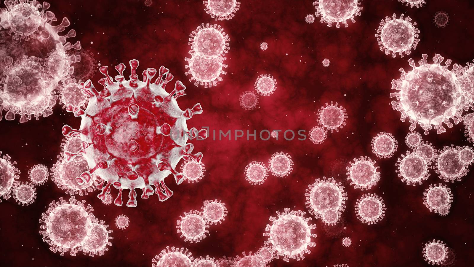 Coronavirus danger and public health risk disease and flu outbreak or coronaviruses influenza as dangerous viral strain case as a pandemic medical concept with dangerous cells as a 3D render.