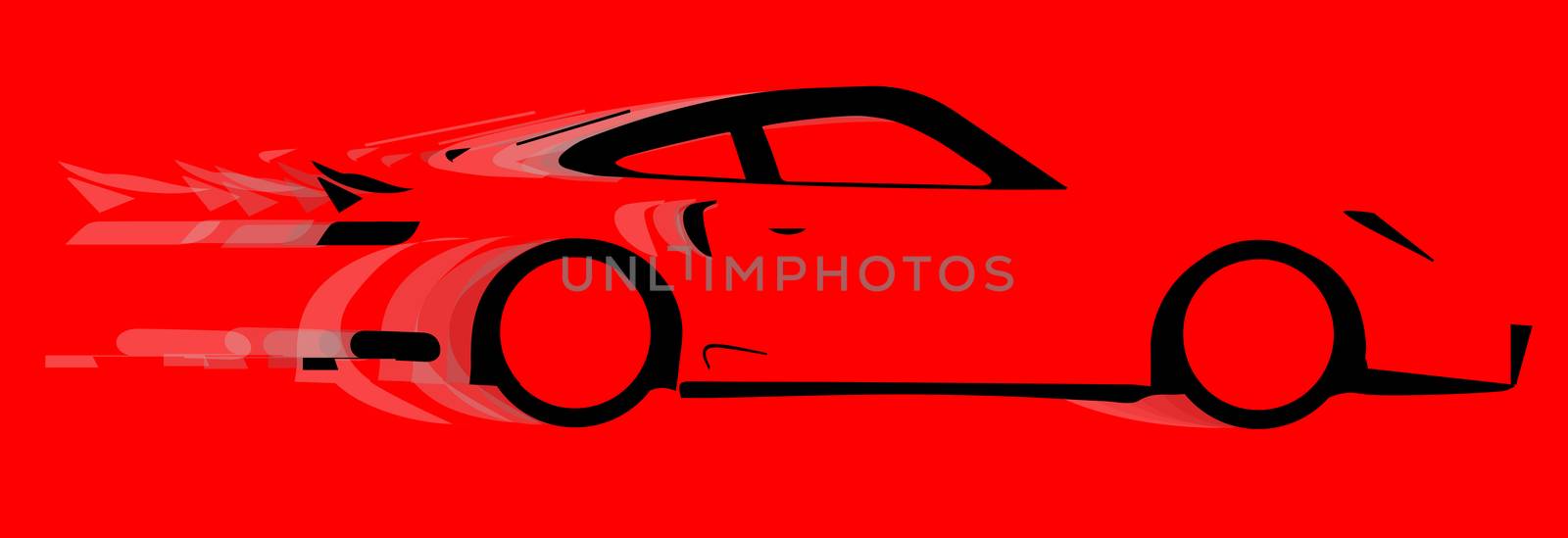 A fast car in silhouette with speed blur over red