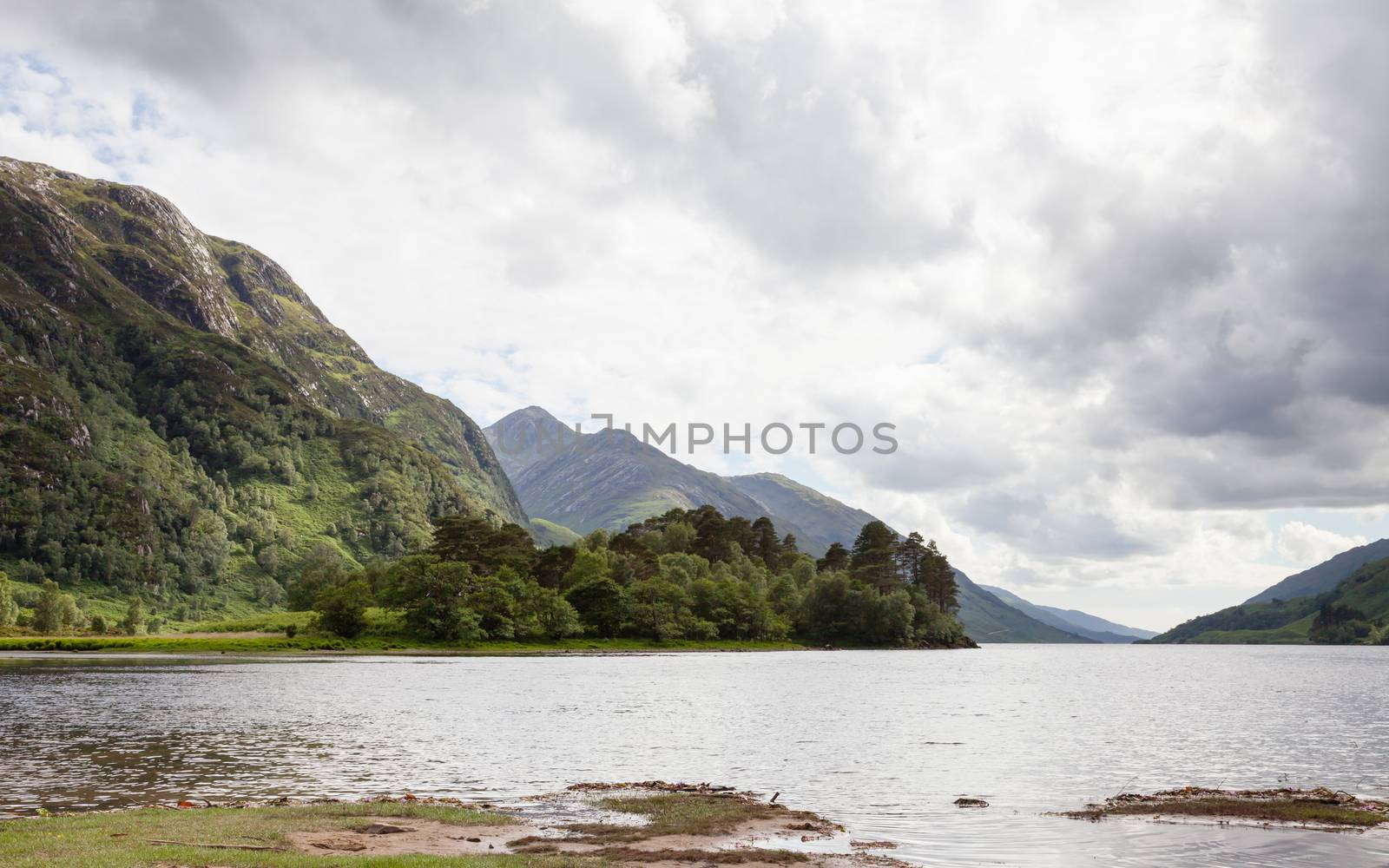 The view across Loch Sheil from Glenfinnan in the Scottish highlands.  Loch Sheil is a freshwater loch on the west coast of Scotland.