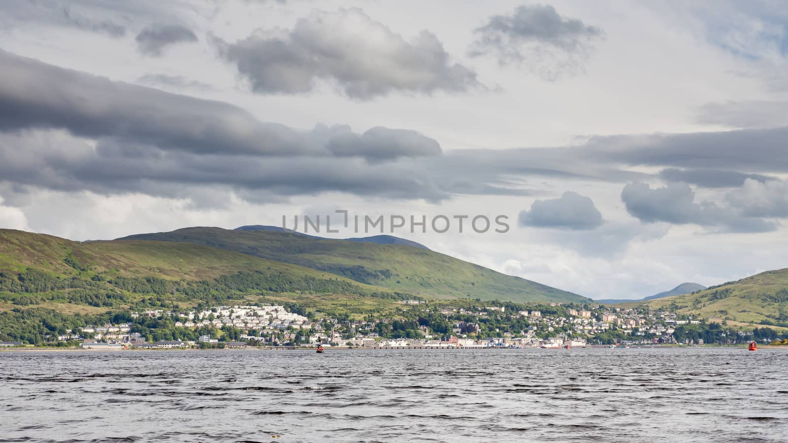 The view across Loch Linnhe towards the town of Fort William.  Loch Linnhe is a sea loch on the west coast of Scotland.